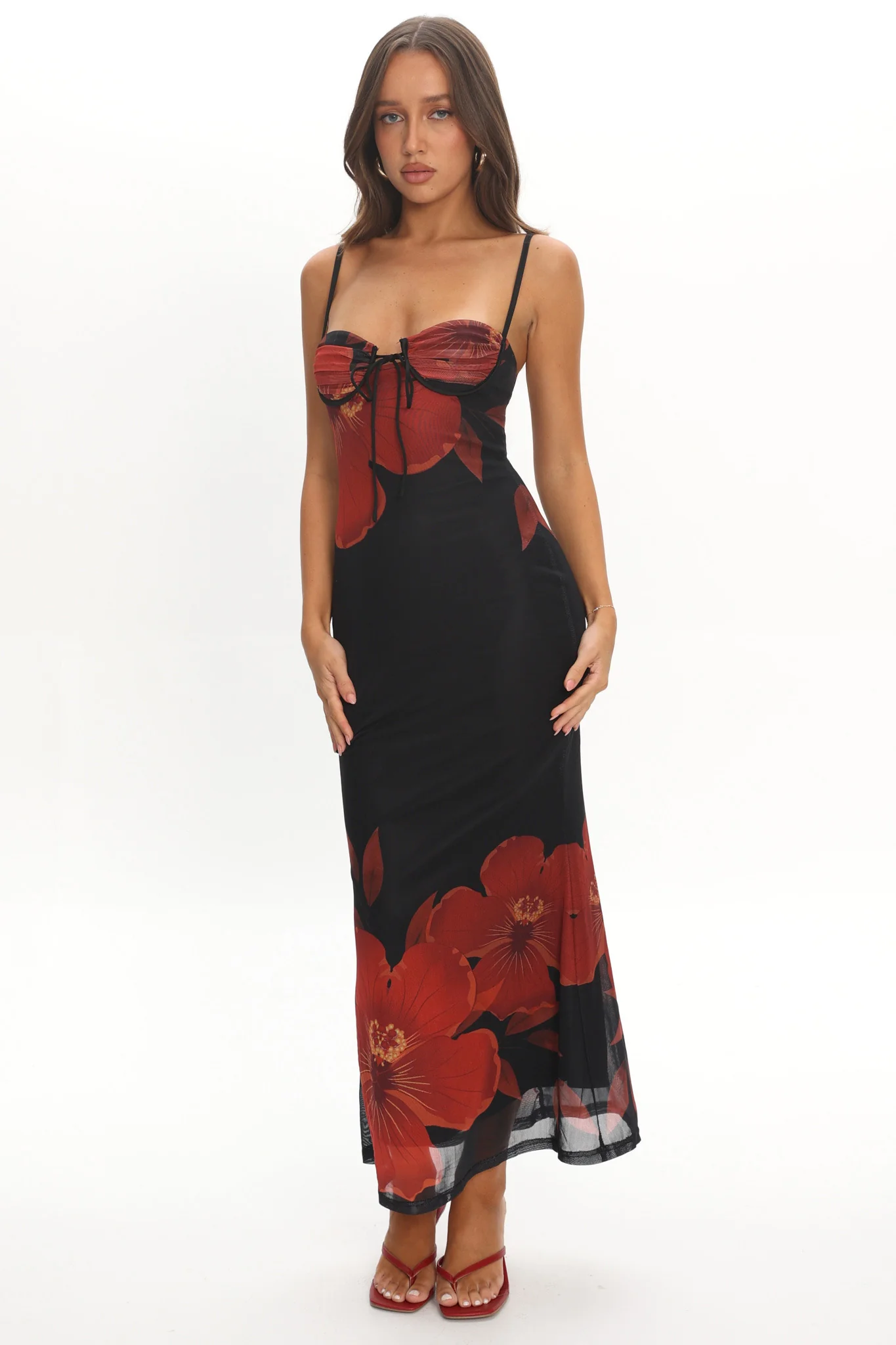 Fortune Bust Tie Maxi Dress Hibiscus Black - Image 5