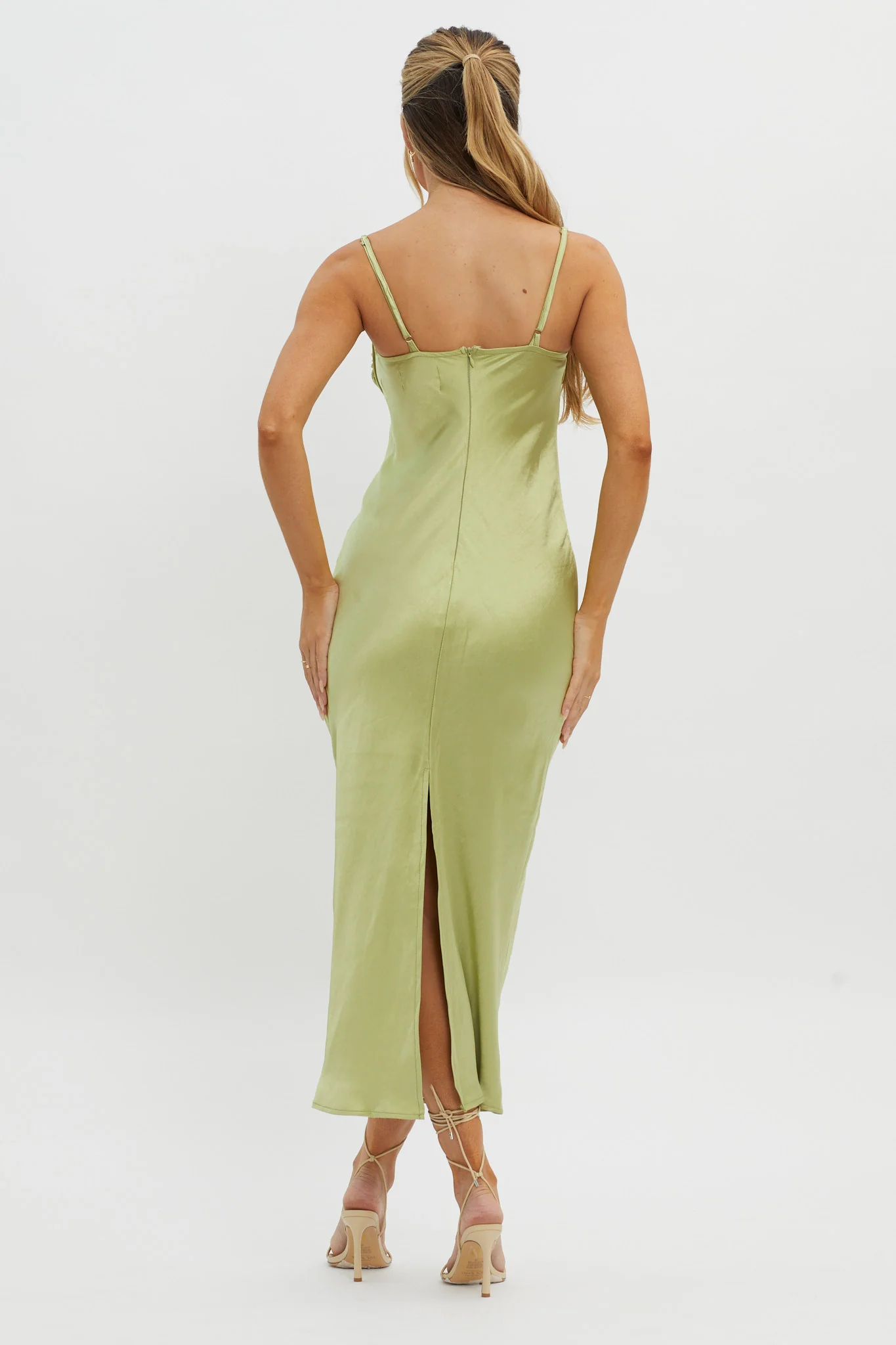 Fortune Lace Trim Bust Tie Midi Dress Lime - Image 4