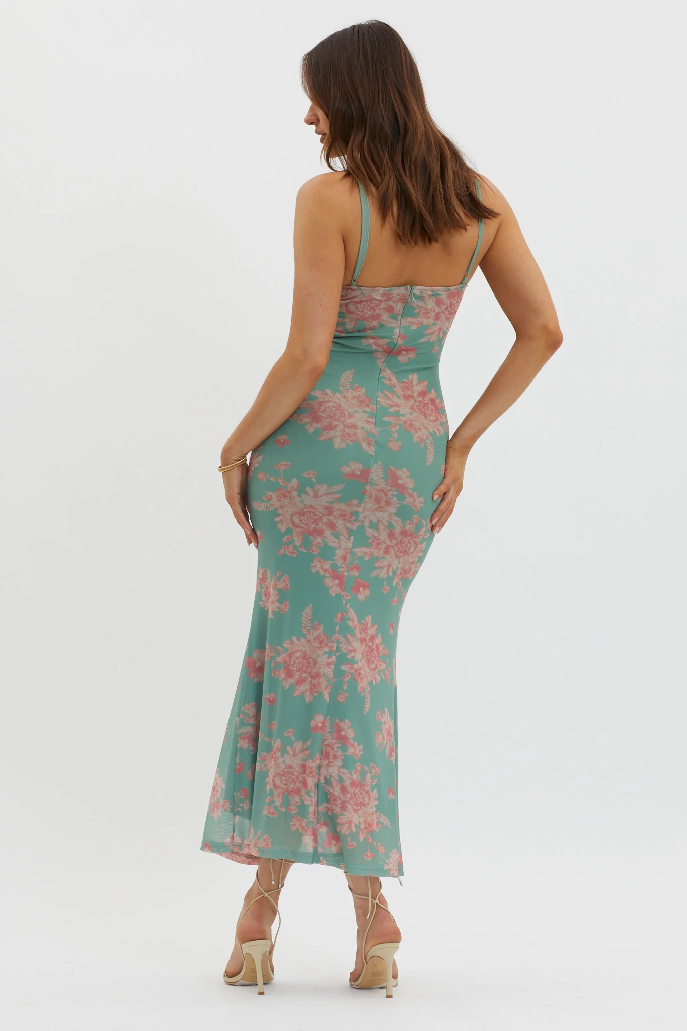 Fortune Lace Trim Mesh Midi Dress Green - Image 3