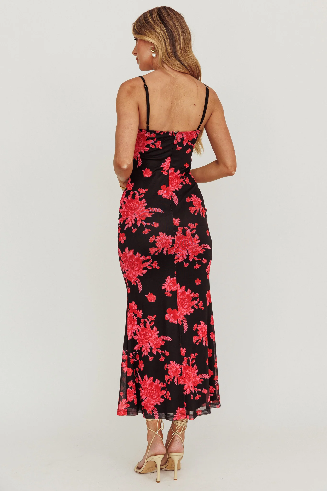 Fortune Lace Trim Mesh Midi Dress Black - Image 3