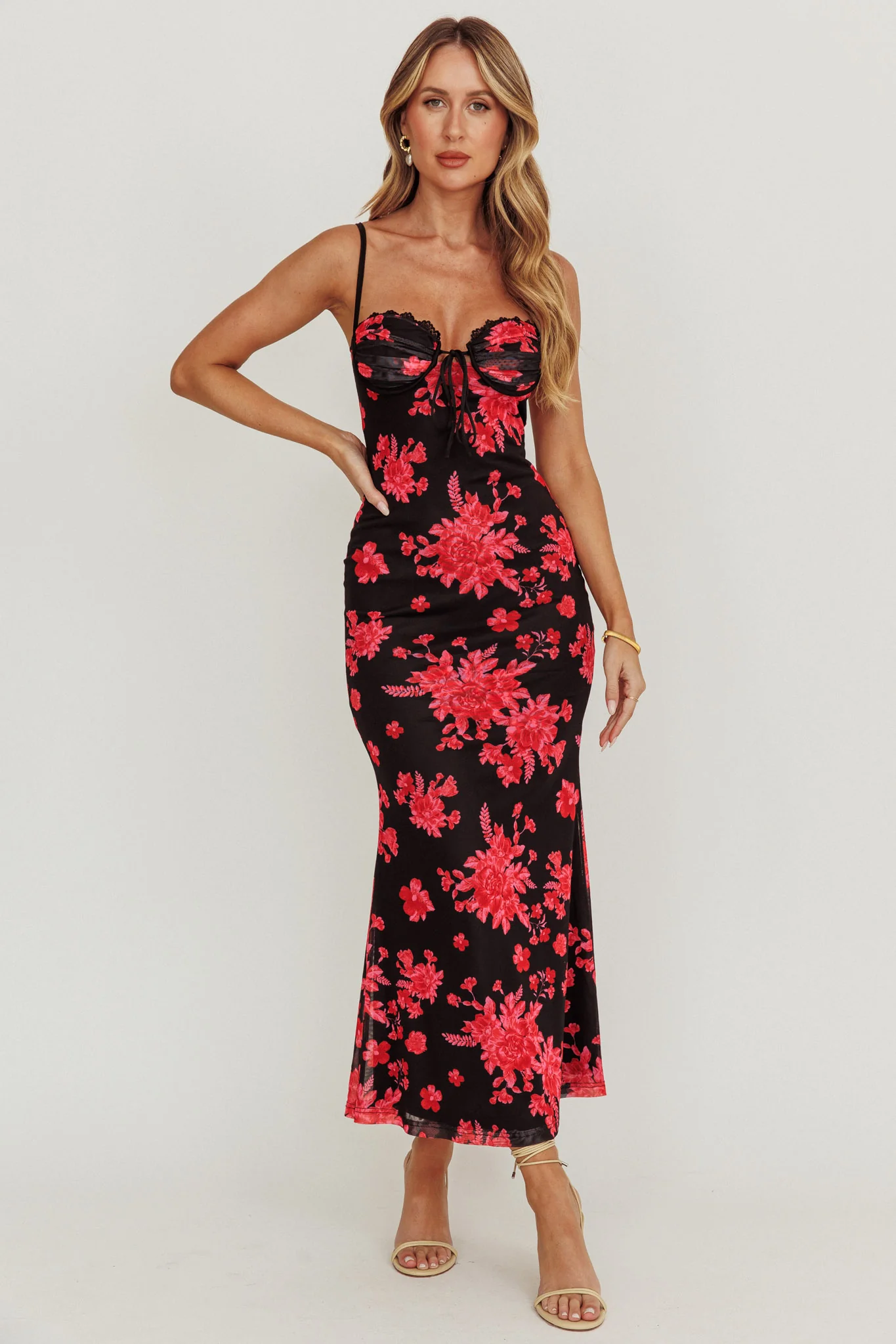 Fortune Lace Trim Mesh Midi Dress Black - Image 4