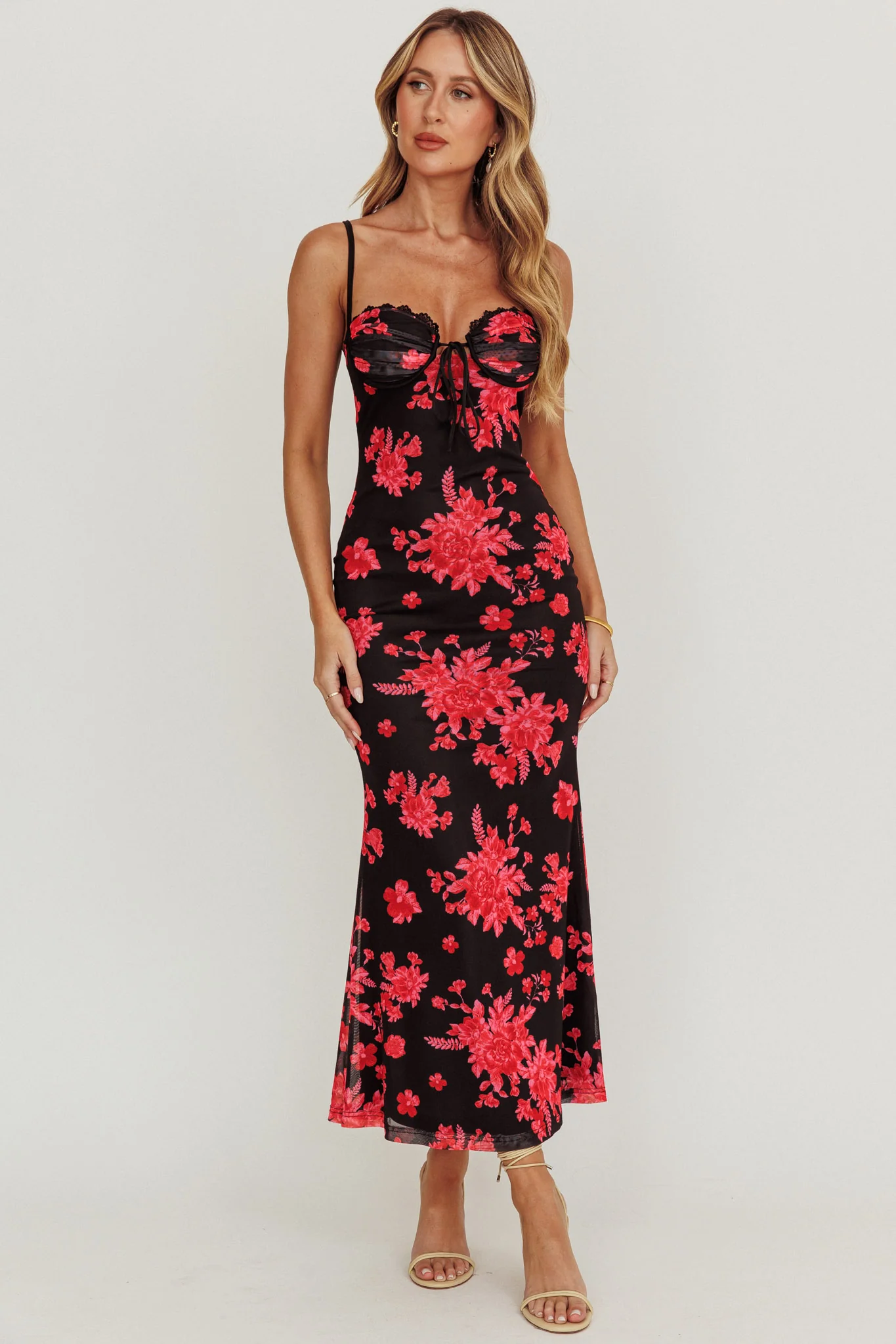 Fortune Lace Trim Mesh Midi Dress Black - Image 6