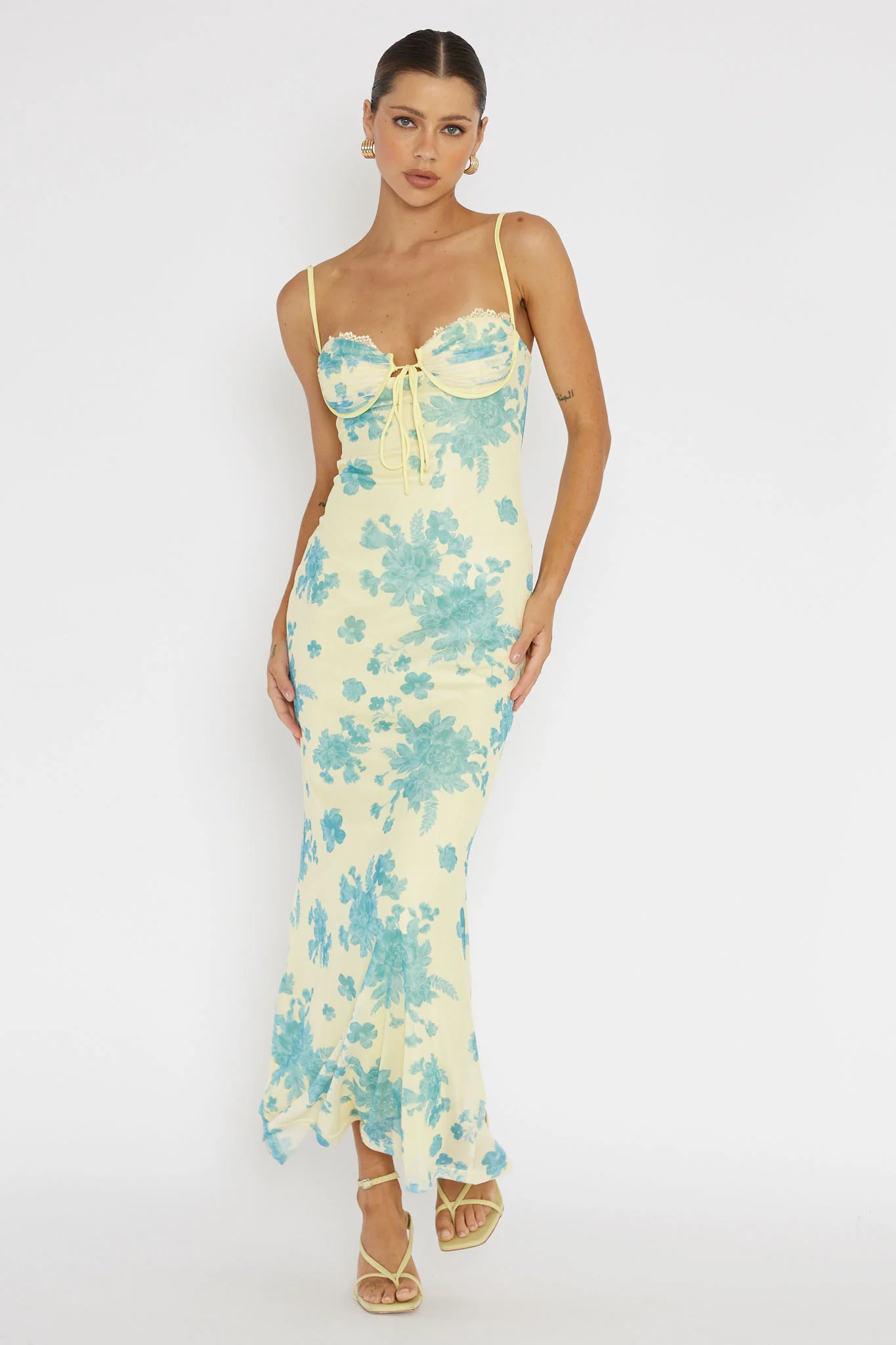 Fortune Lace Trim Mesh Midi Dress Yellow - Image 6