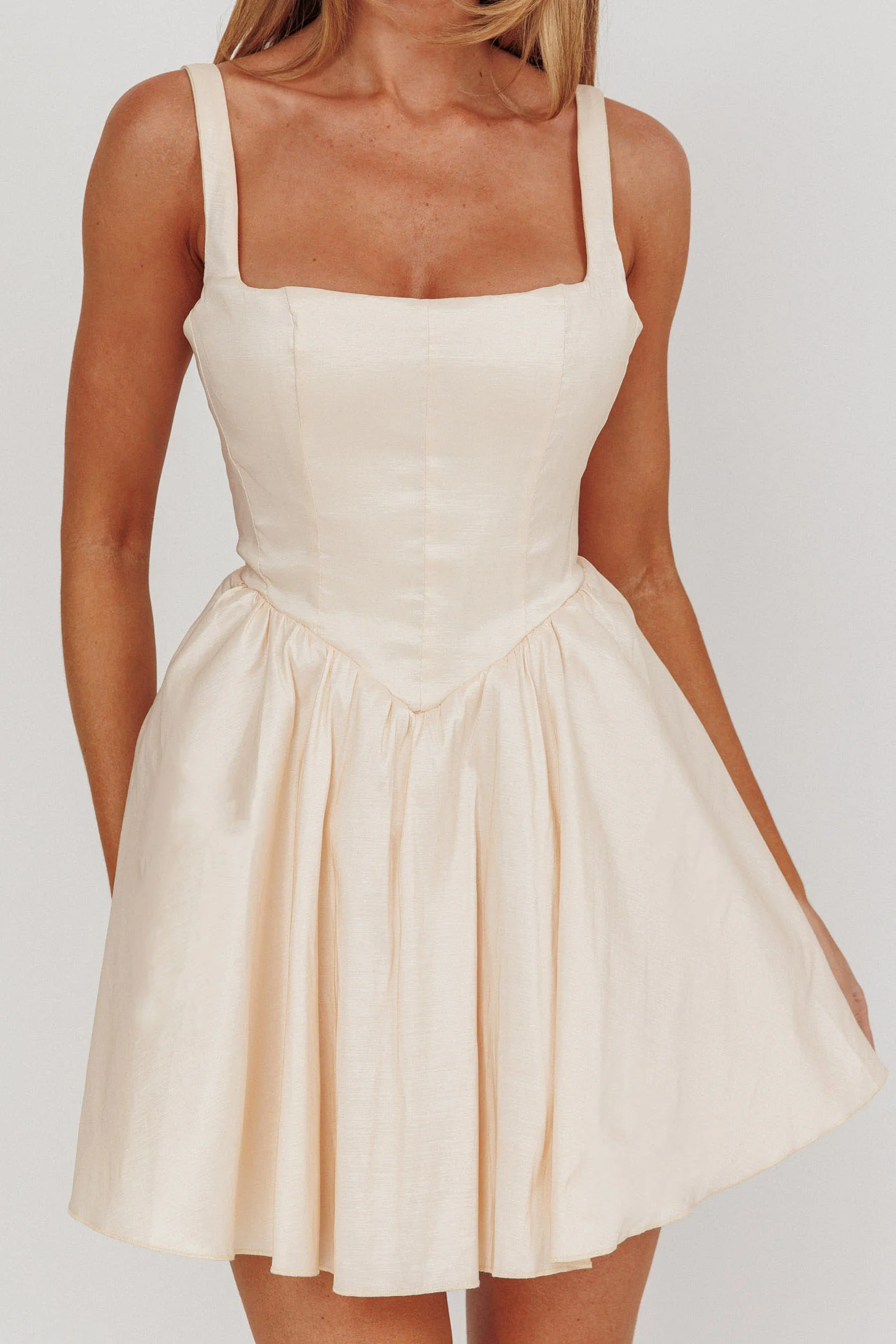Found You Square Neck Flared Mini Dress Cream - Image 5