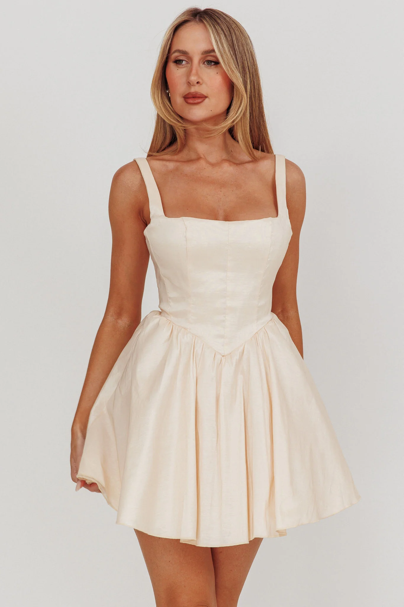 Found You Square Neck Flared Mini Dress Cream - Image 6