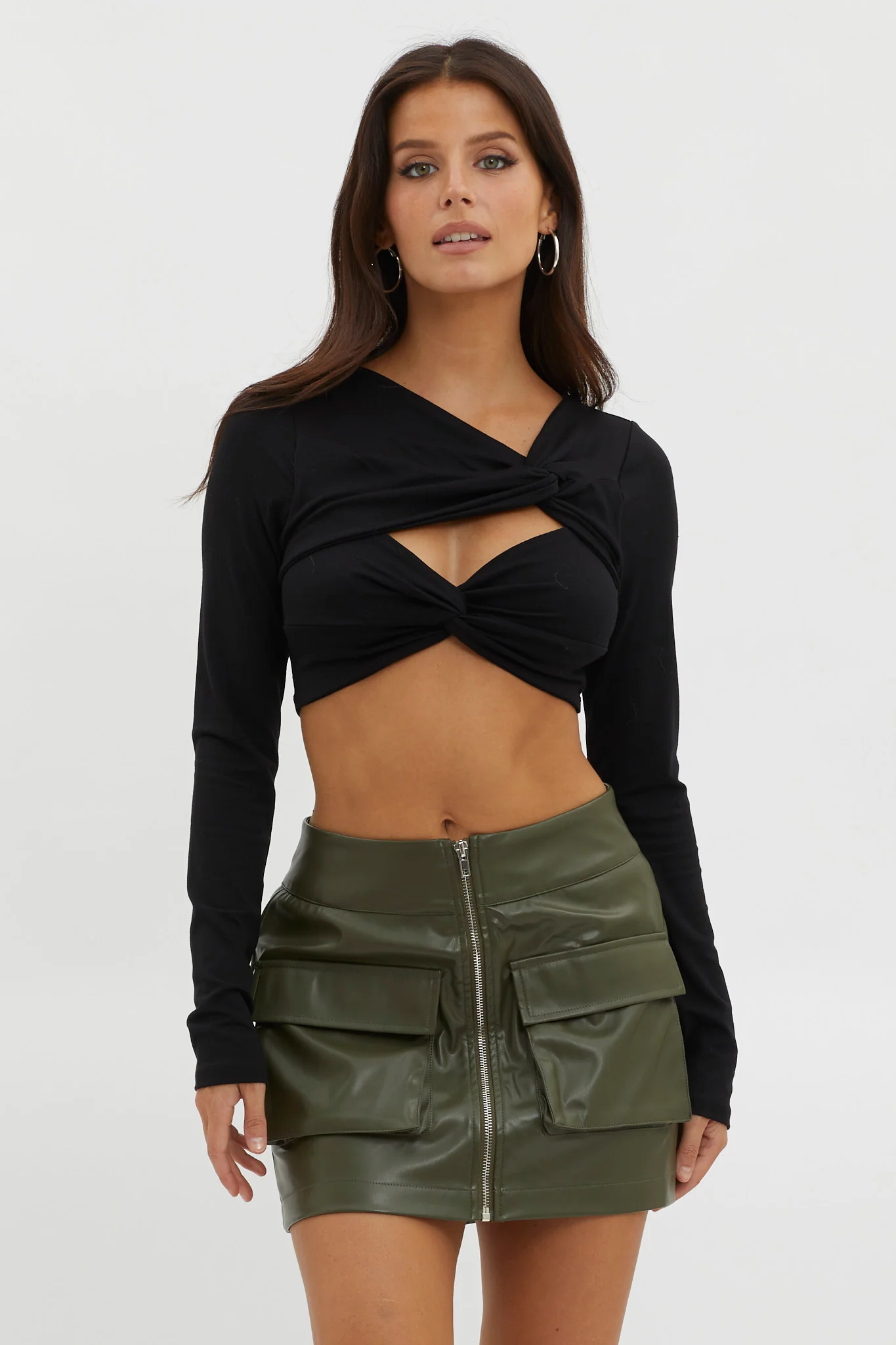 Foxy Twist Long Sleeve Crop Top Black - Image 5