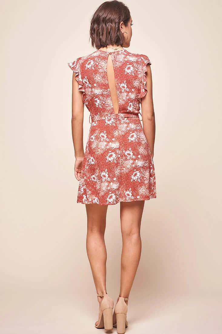 Francesca Ruffle Sleeve Wrap Dress Rust - Image 4