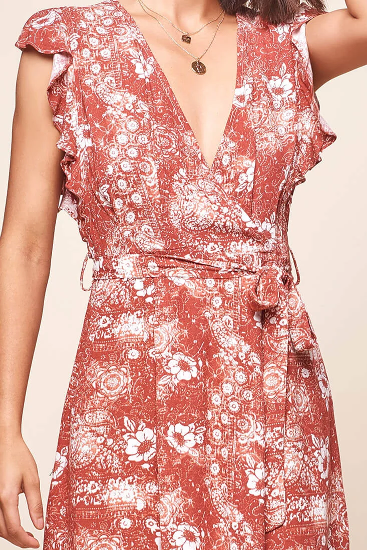 Francesca Ruffle Sleeve Wrap Dress Rust - Image 5