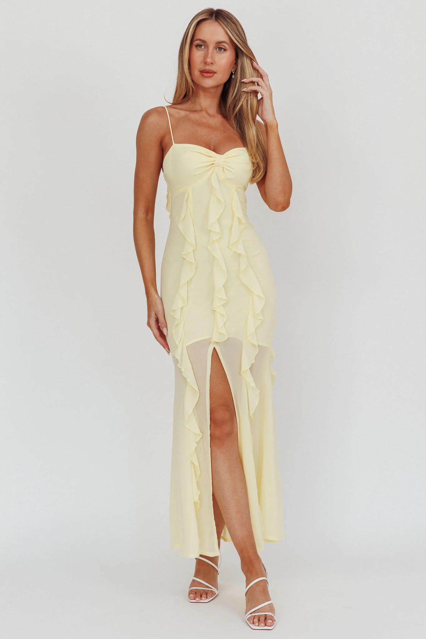 Frannie Vertical Ruffle Maxi Dress Lemon - Image 5