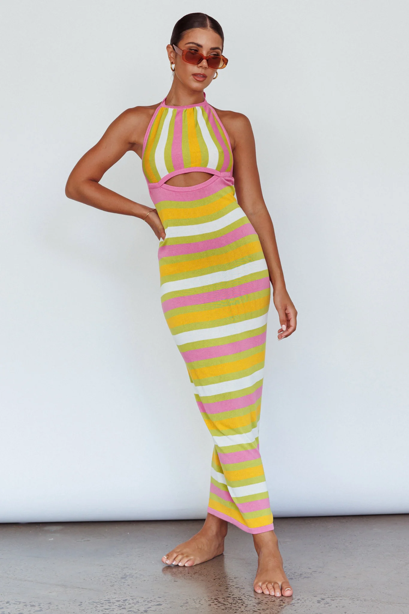 French Riviera Halterneck Knit Maxi Dress Green/Purple - Image 8