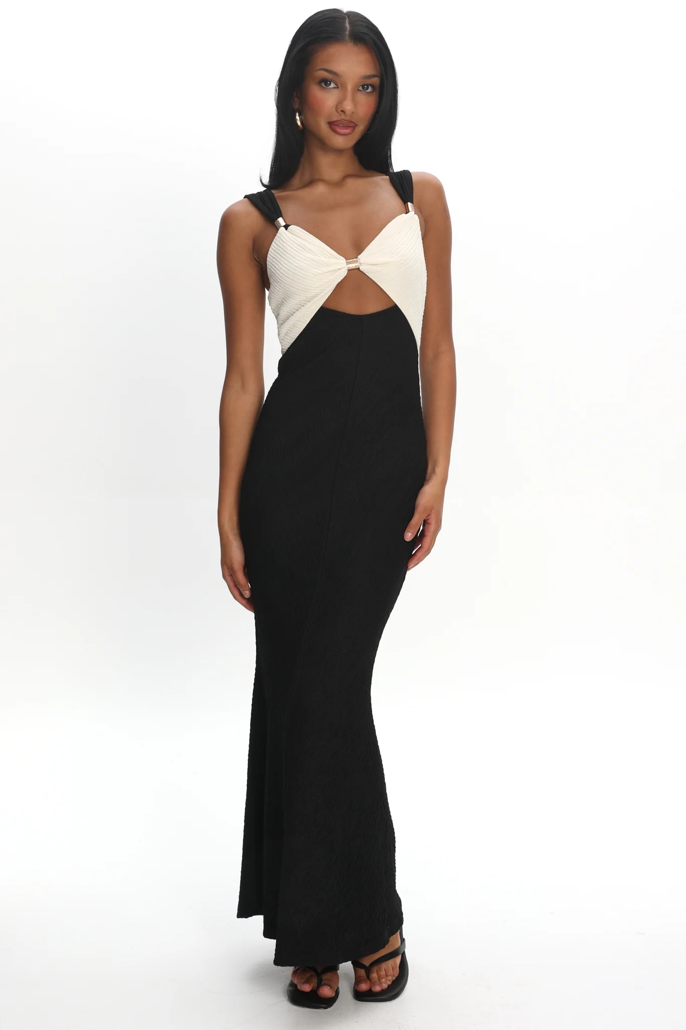 Freyja Contrast Maxi Dress Oyster/Black