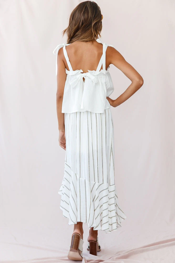 Friday Front Split Maxi Skirt Stripe Print Mustard/Navy - Image 3