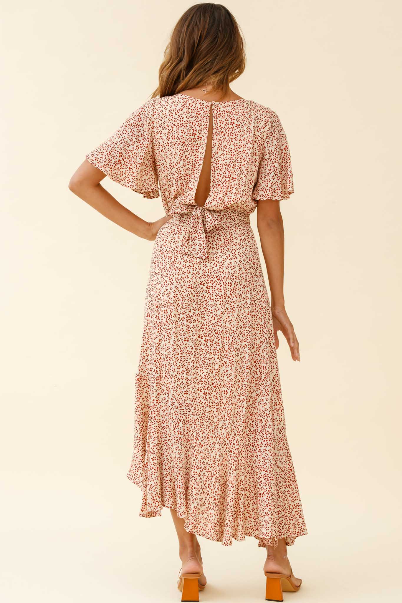 Friday Surplice Neckline Front Split Maxi Dress Floral Print Beige - Image 3