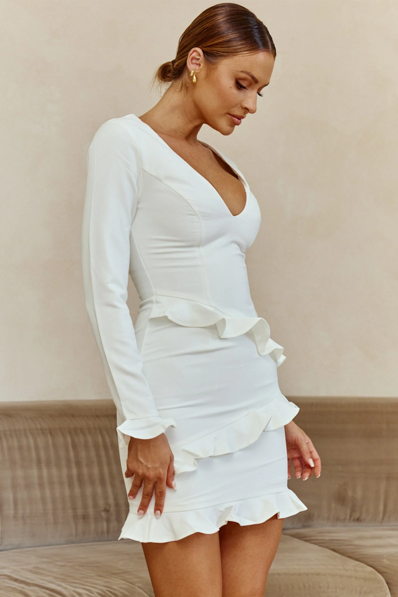 Frilled To Meet You Long Sleeve Mini Dress White - Image 5
