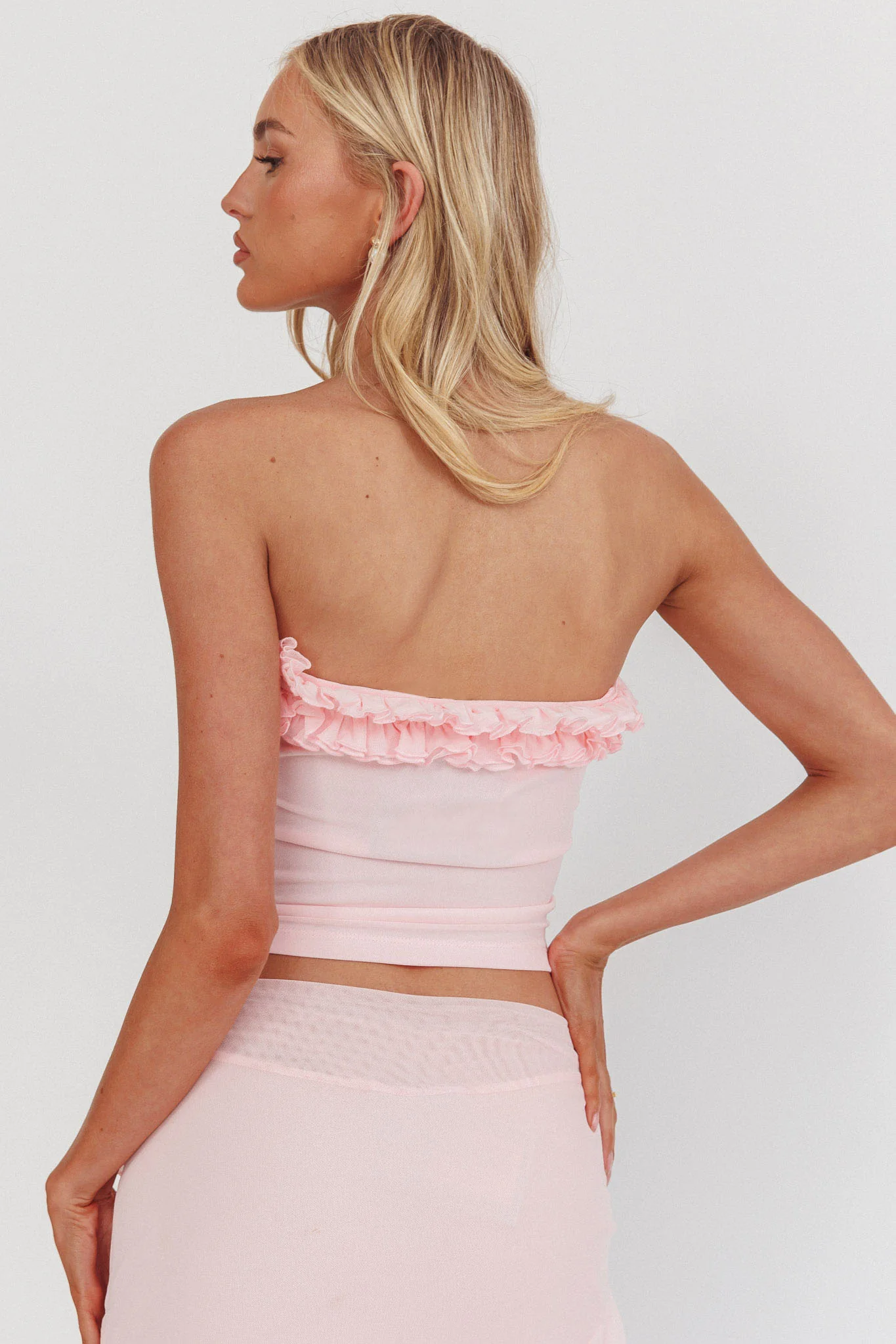 Frosted Sugar Frill Strapless Top Pink - Image 3