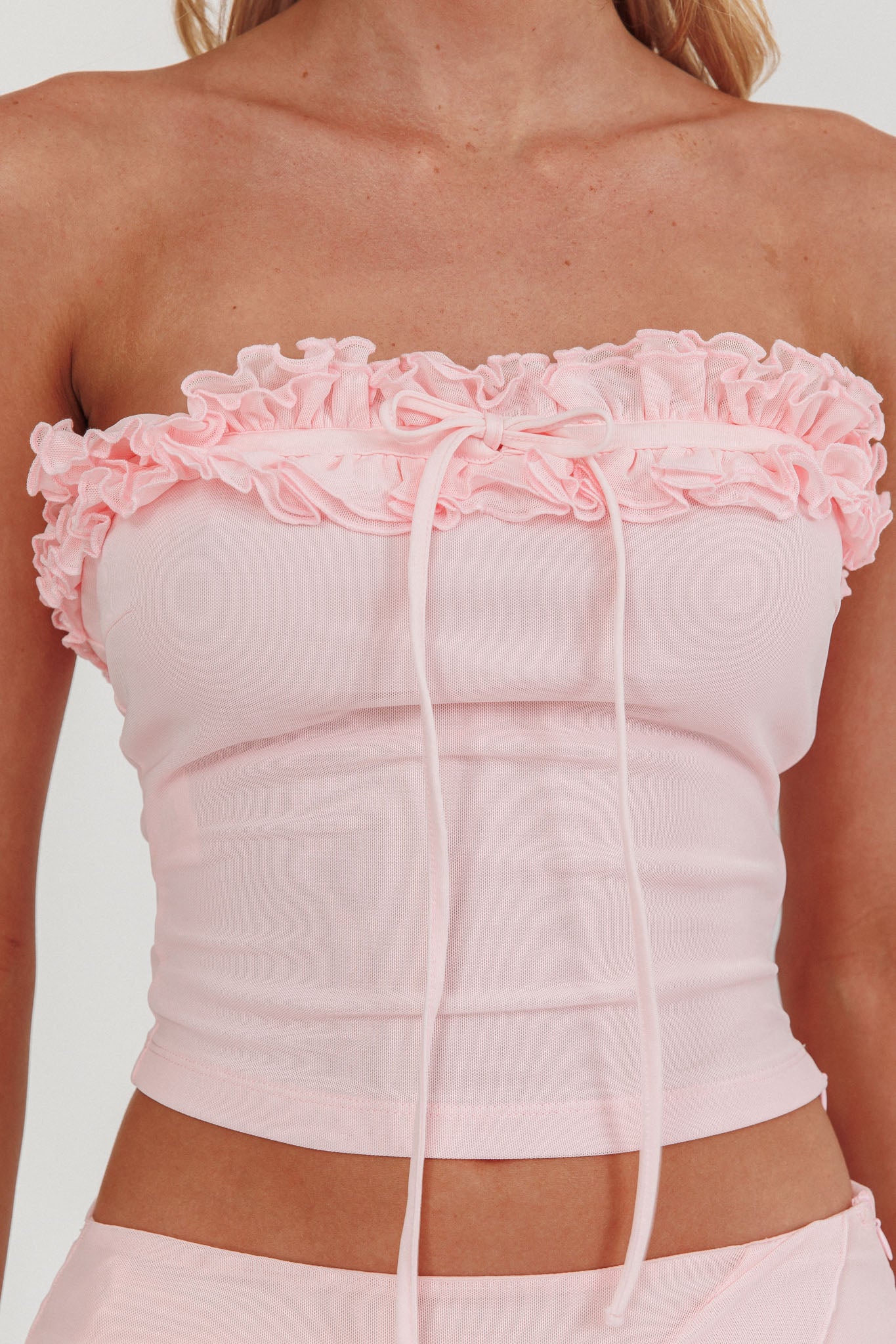 Frosted Sugar Frill Strapless Top Pink - Image 4