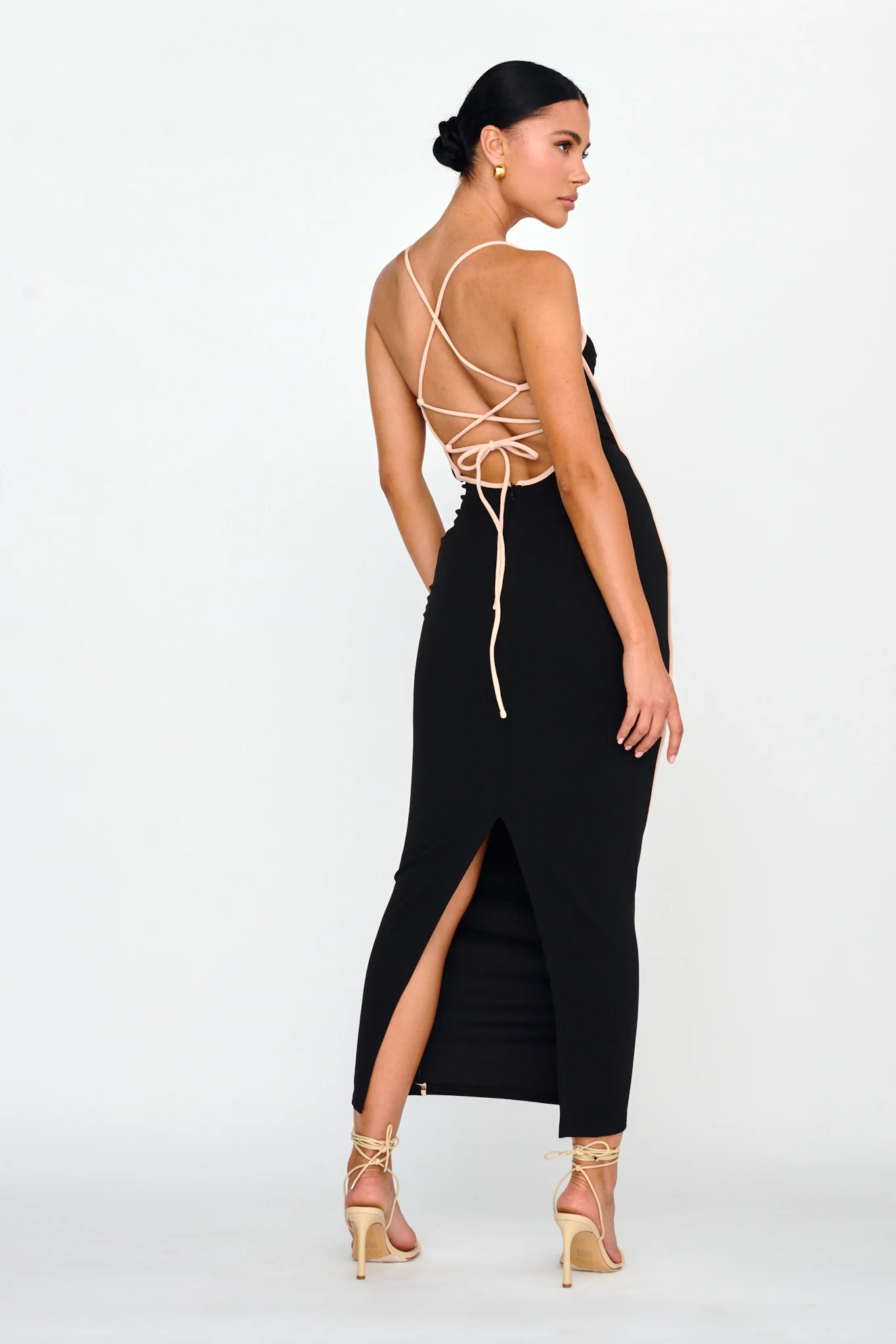 Future Awaits Lace-Up Back Maxi Dress Black - Image 2