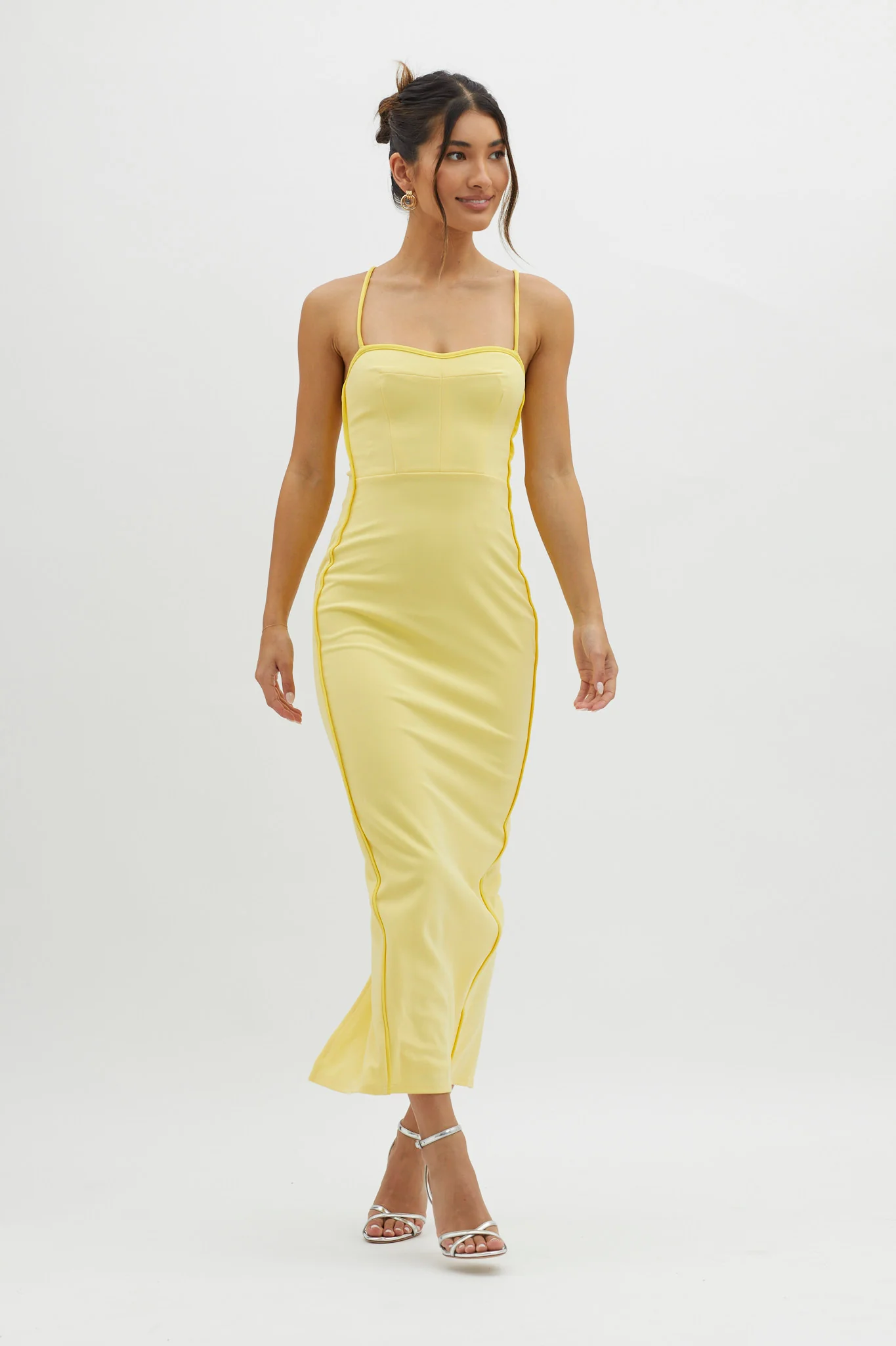 Future Awaits Lace-Up Back Maxi Dress Yellow - Image 4