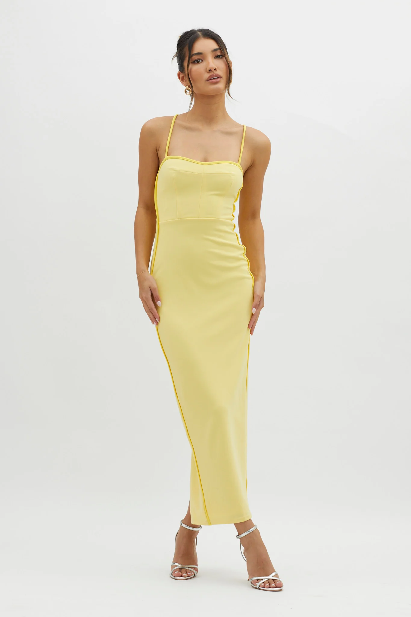 Future Awaits Lace-Up Back Maxi Dress Yellow - Image 5