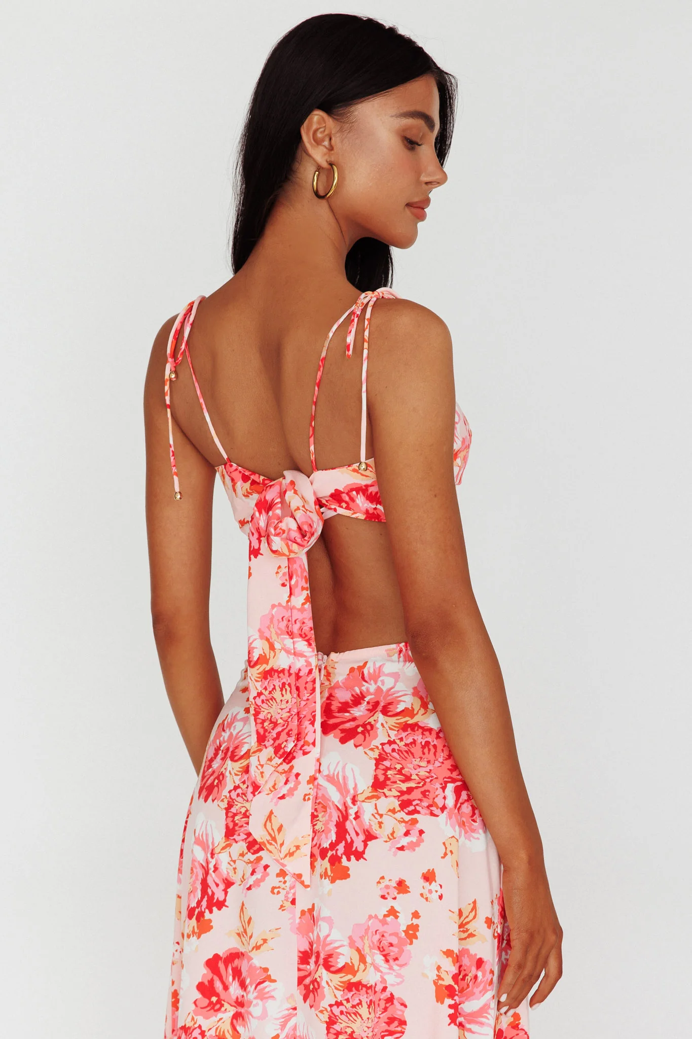 Gabbi Tied Shoulder Crop Top Floral Pink - Image 2