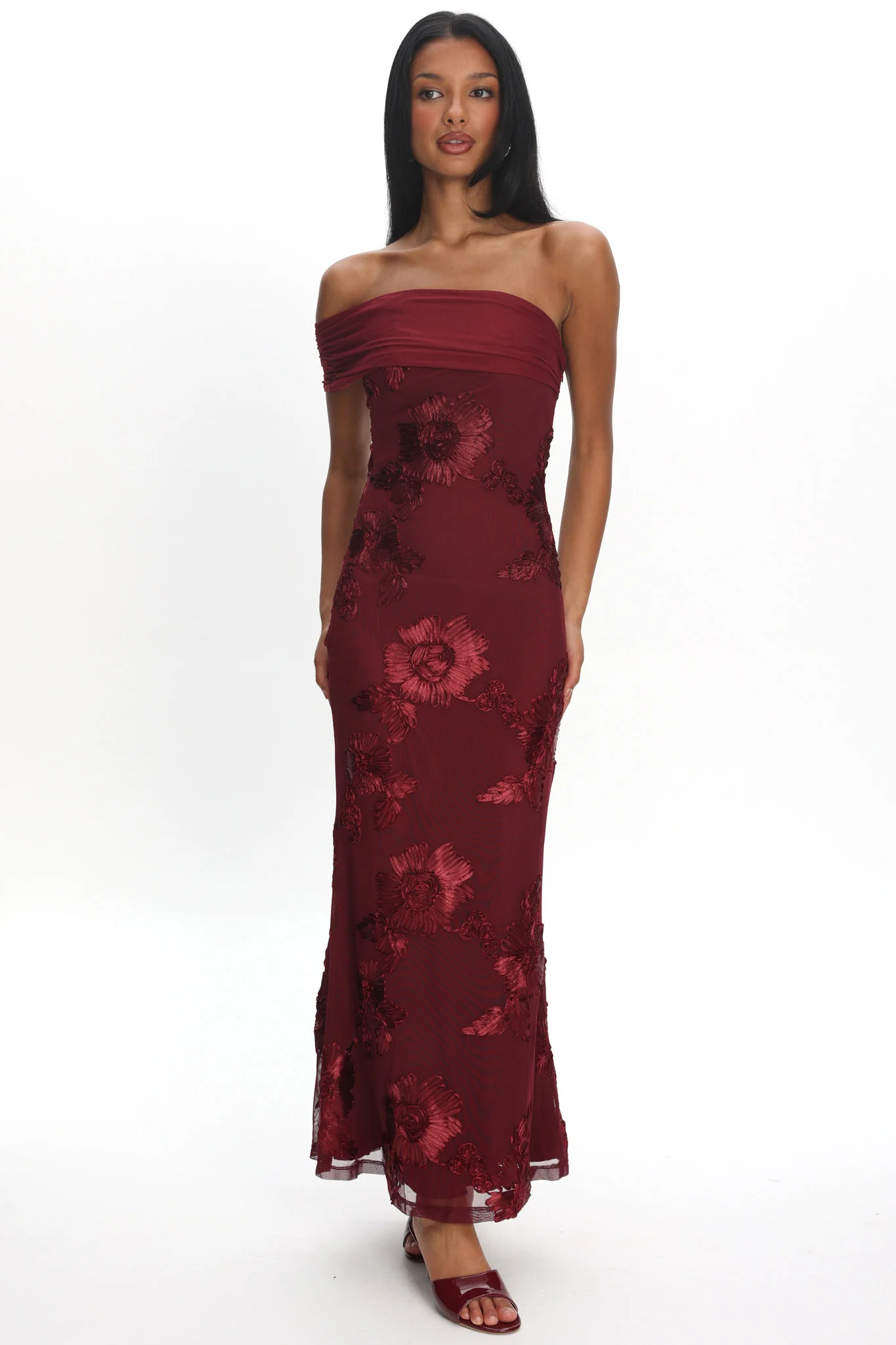 Gala One-Shoulder Maxi Dress Embellished Wine - Image 2