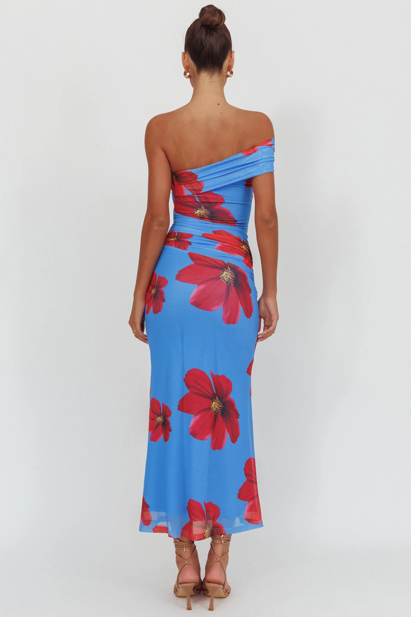 Gala One-Shoulder Maxi Dress Floral Blue - Image 2