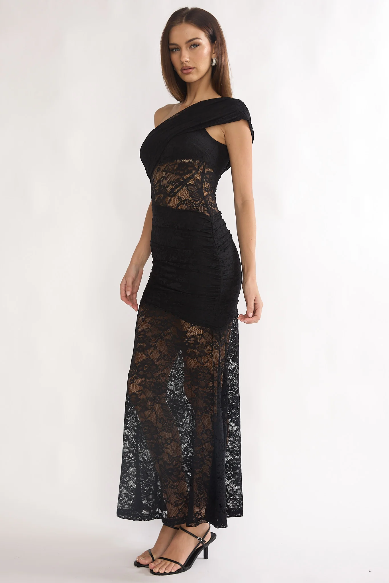 Gala One-Shoulder Maxi Dress Lace Black - Image 6