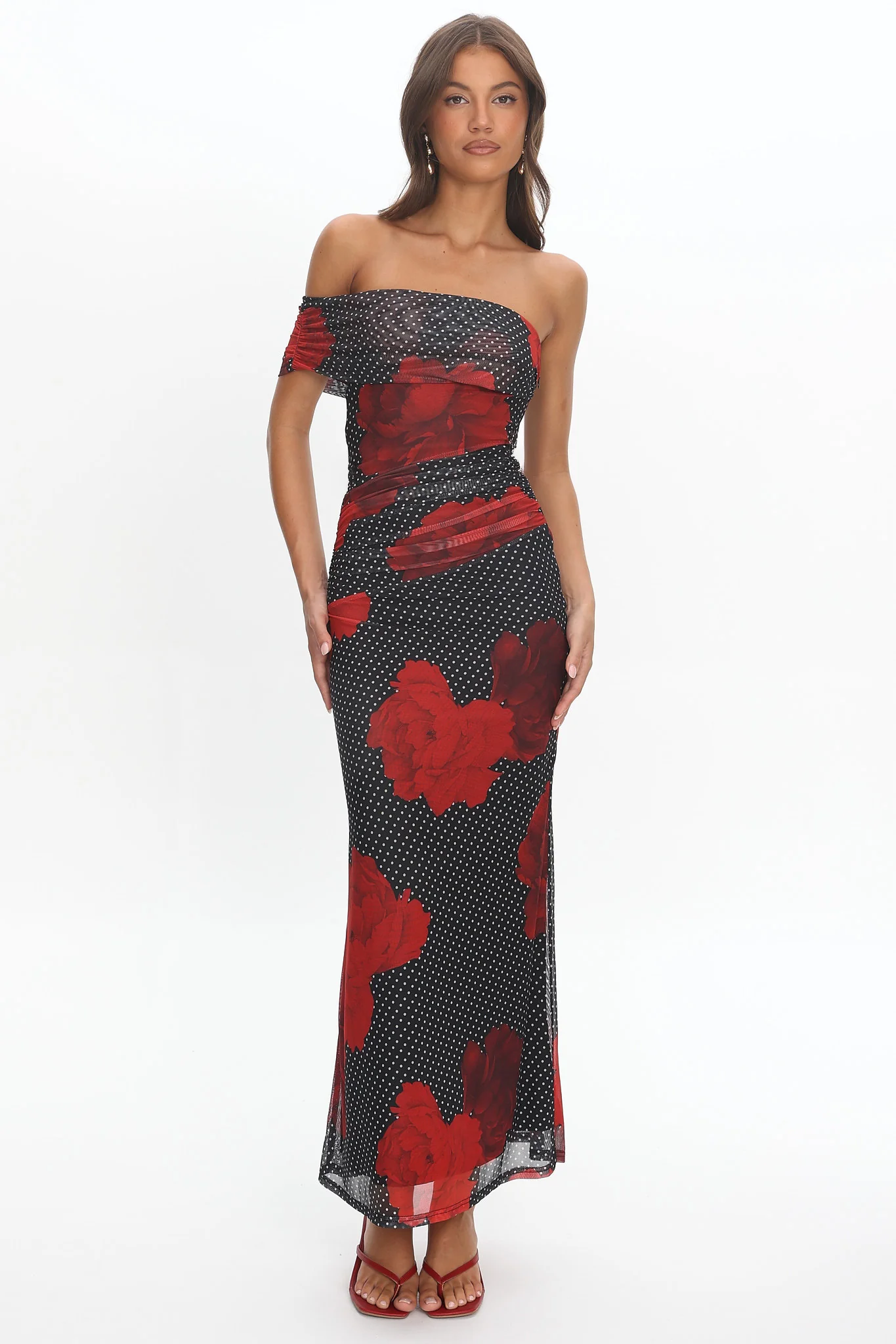 Gala One-Shoulder Maxi Dress Rose Black