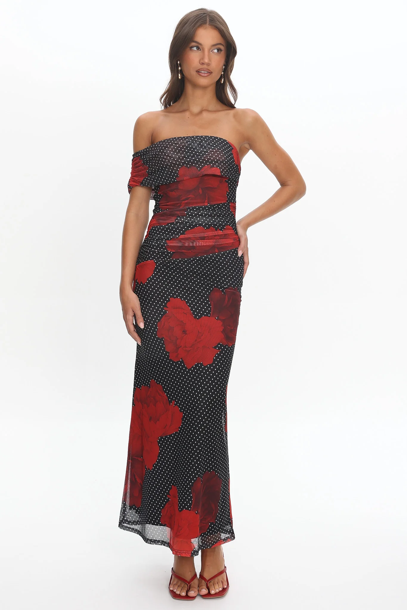 Gala One-Shoulder Maxi Dress Rose Black - Image 2