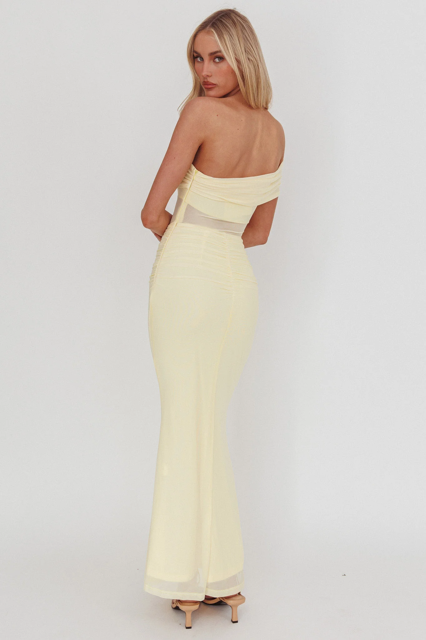 Gala One-Shoulder Sheer Waist Maxi Dress Yellow - Image 2