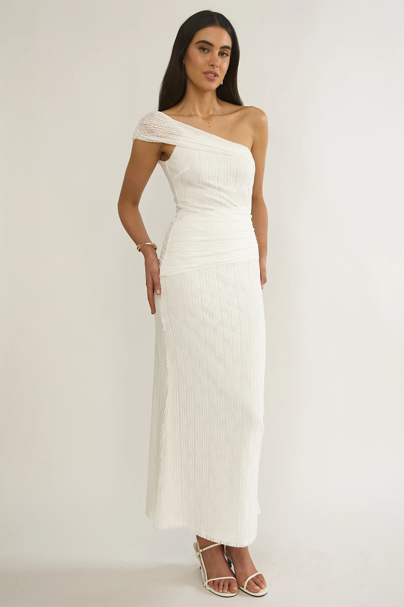 Gala One-Shoulder Textured Maxi Dress White - Image 2