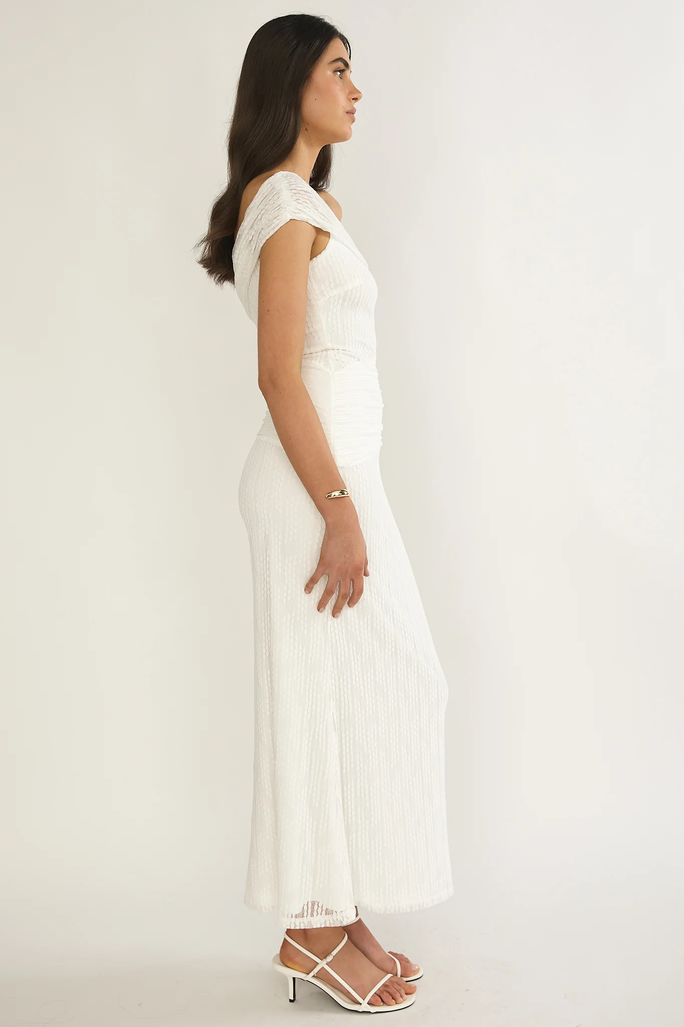 Gala One-Shoulder Textured Maxi Dress White - Image 6