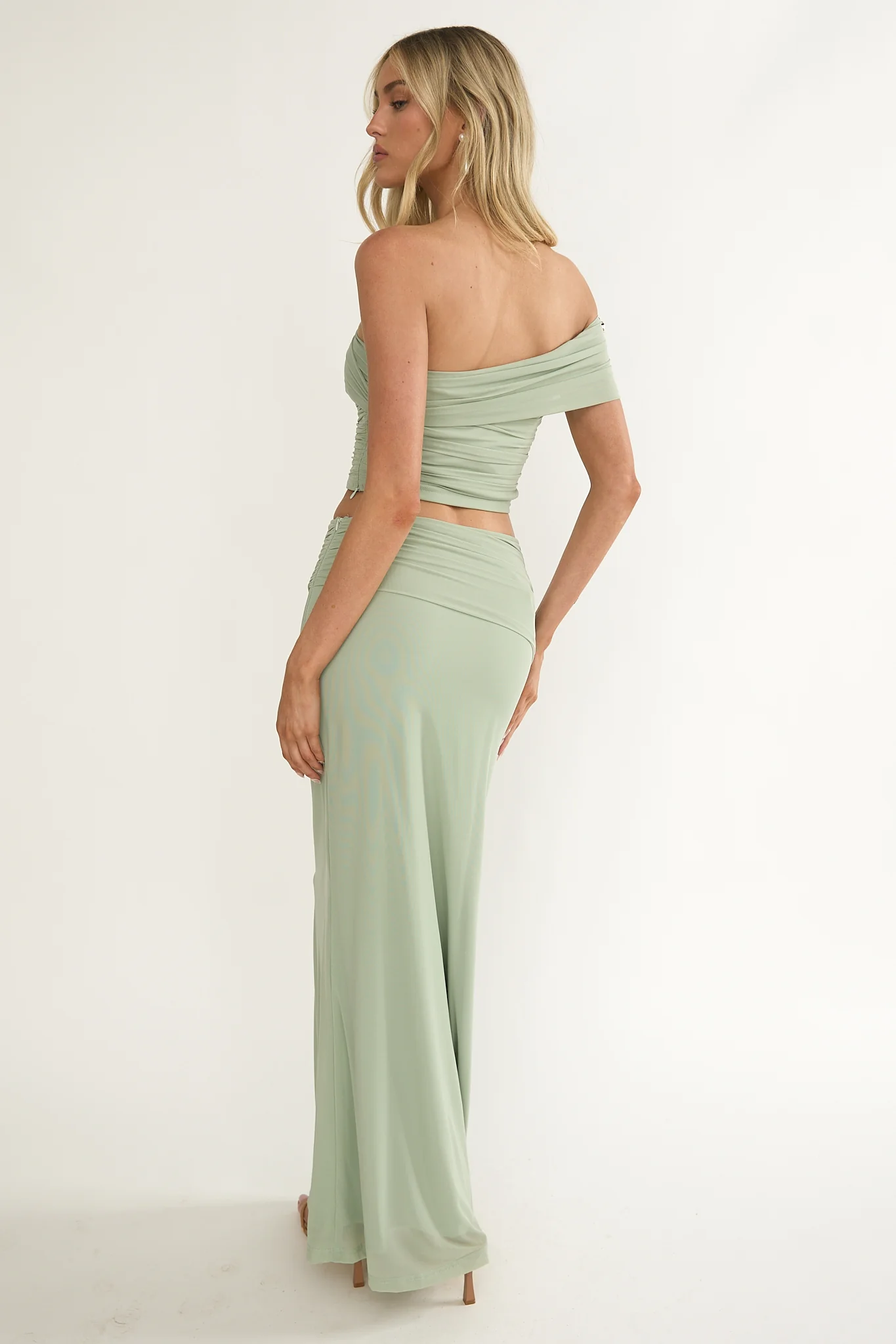 Gala Ruched Waist Maxi Skirt Sage - Image 2