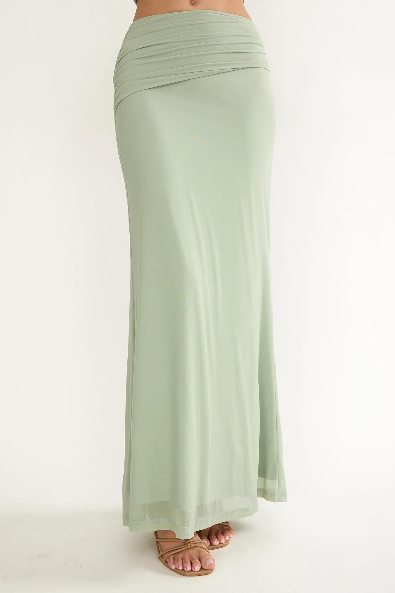 Gala Ruched Waist Maxi Skirt Sage - Image 3