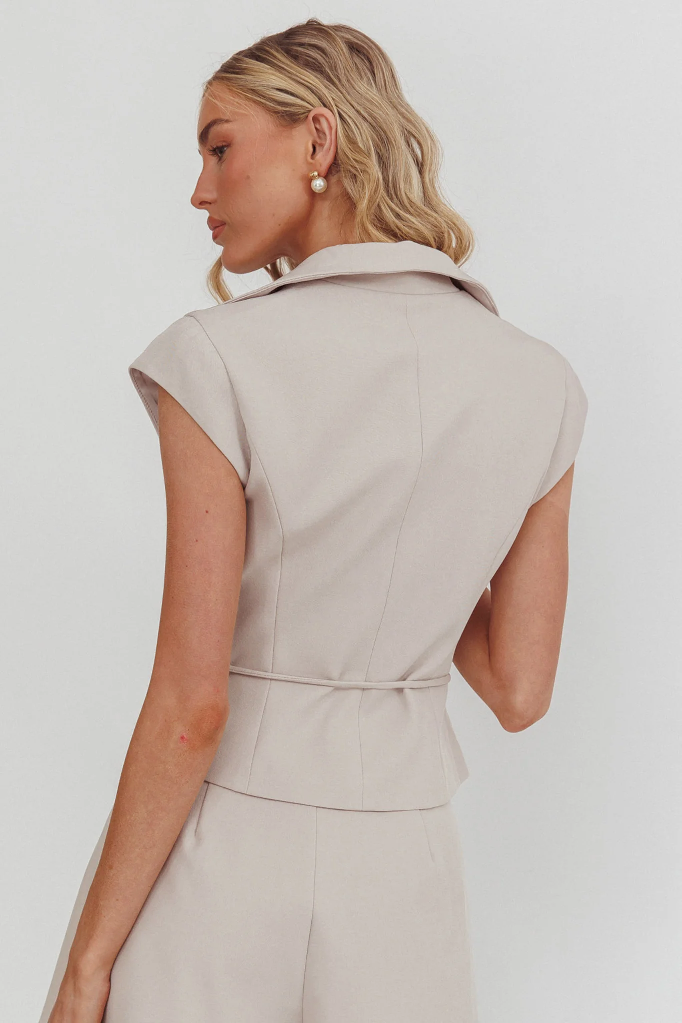 Galisse Cap Sleeve Lapel Top Cream - Image 3