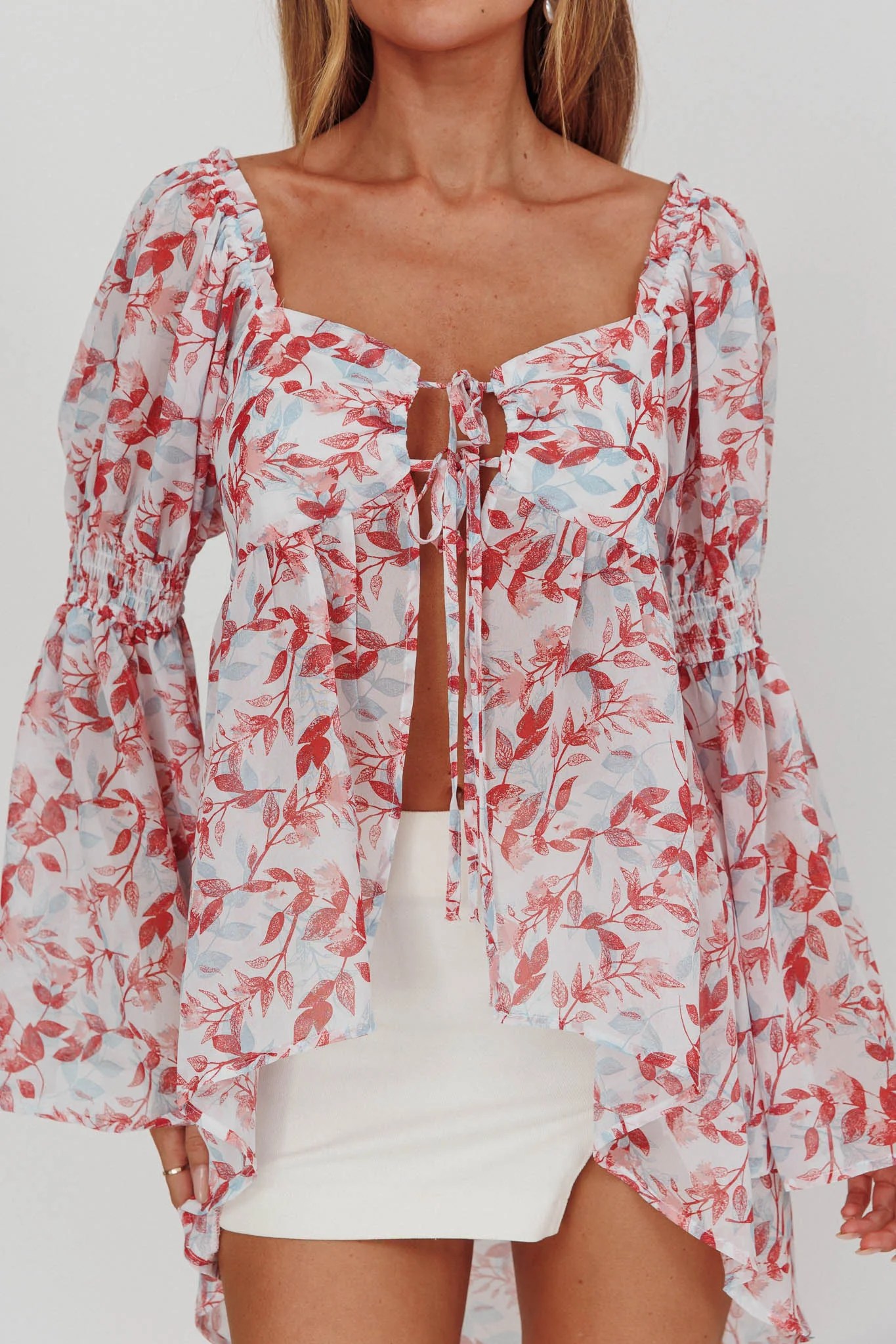 Ganyah Tie Front Blouse Print Brick - Image 4
