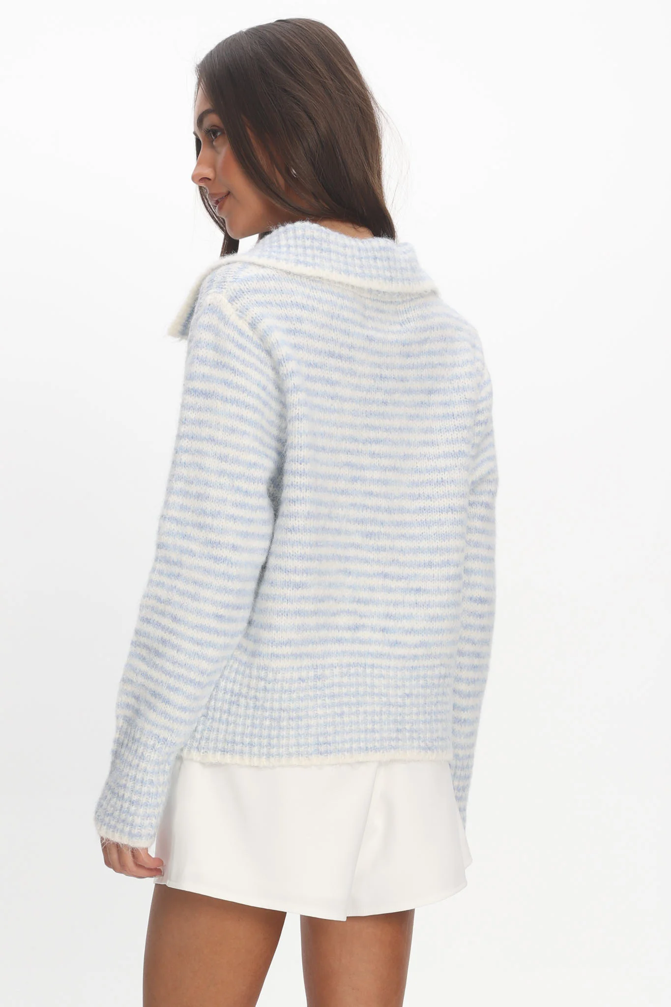 Gavrielle Collared Knit Cardigan Stripe Baby Blue - Image 4