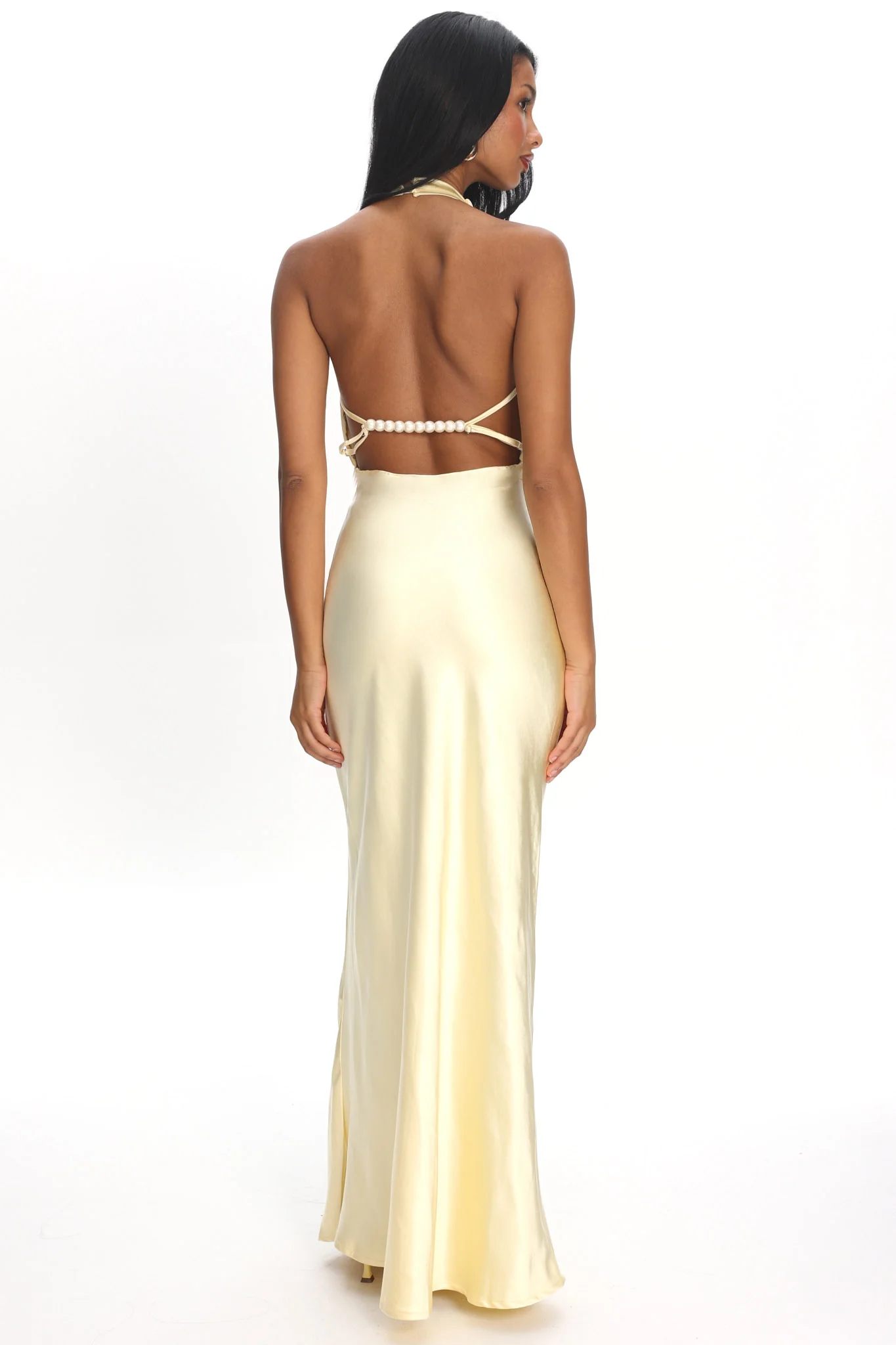 Gelato Pearl Strap Halter Maxi Dress Butter - Image 3