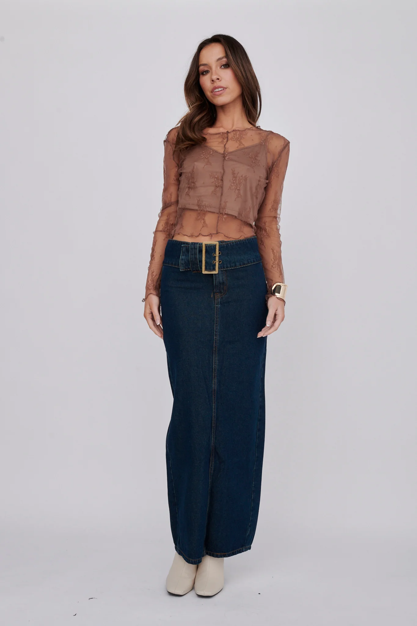 Genovia Long Sleeve Lace Top Brown - Image 3