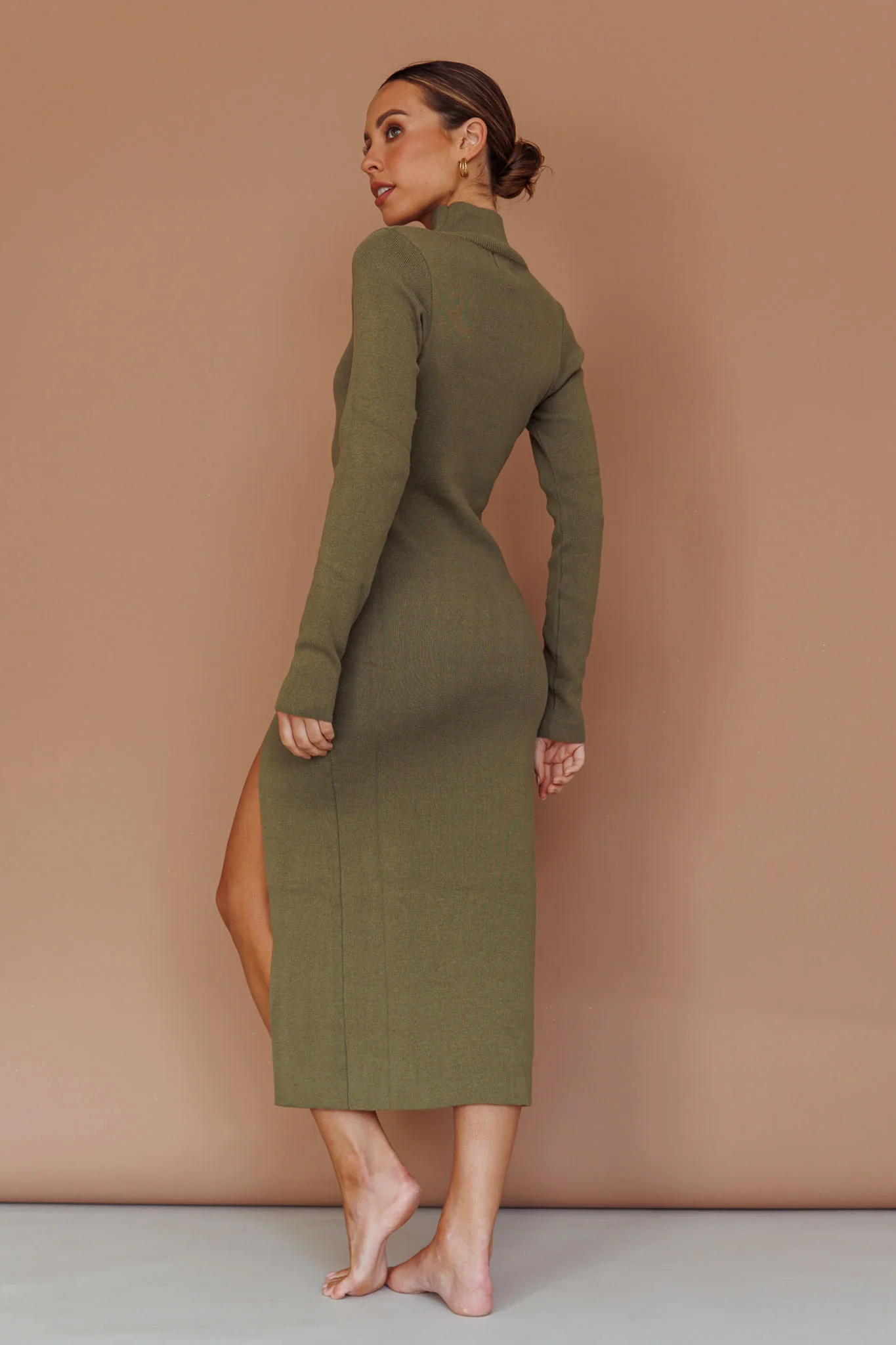 Get Acquainted Cut-Out Bust Midi Dress Olive - Image 2