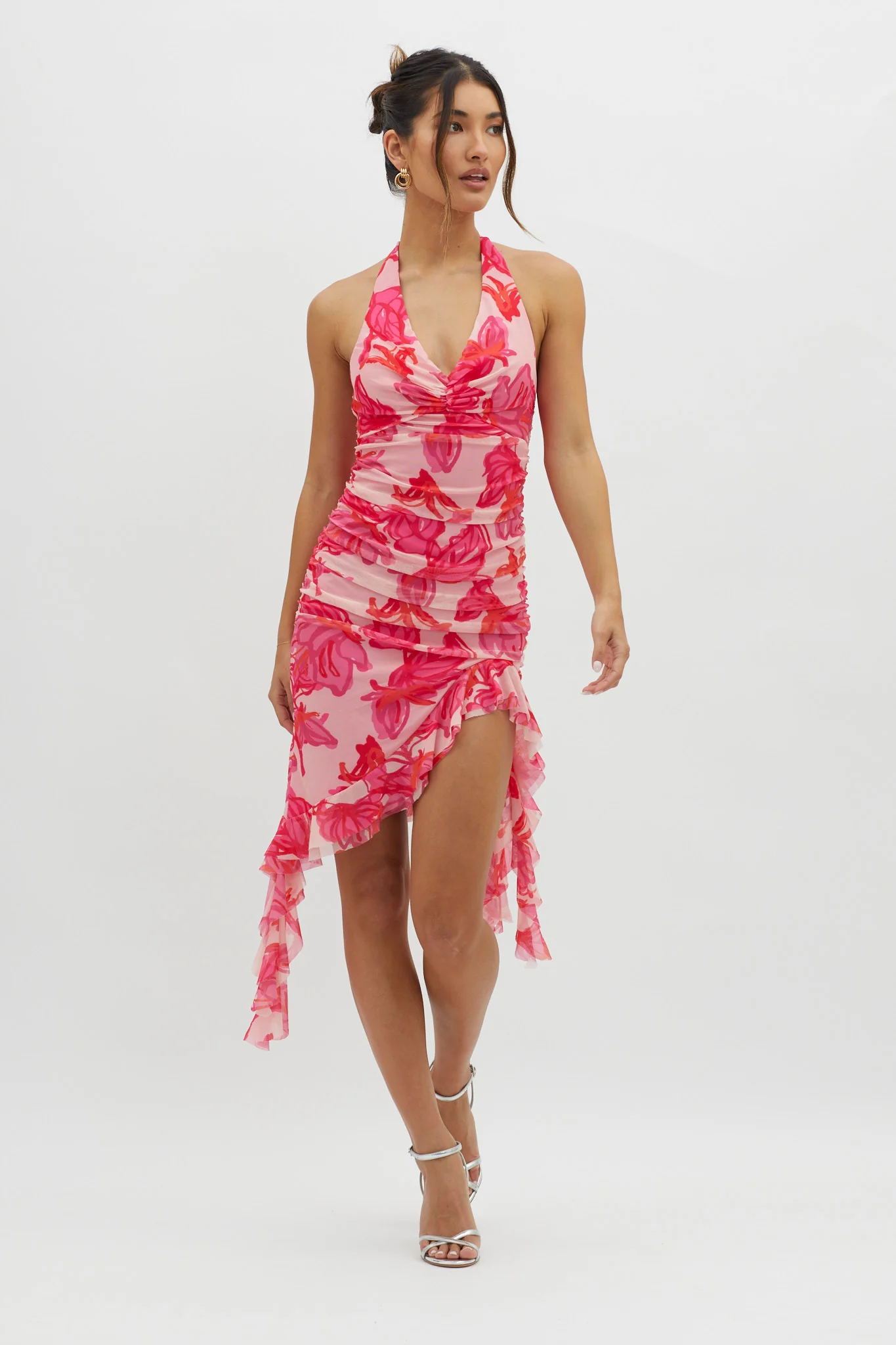 Get It Started Halterneck Ruffle Mini Dress Red