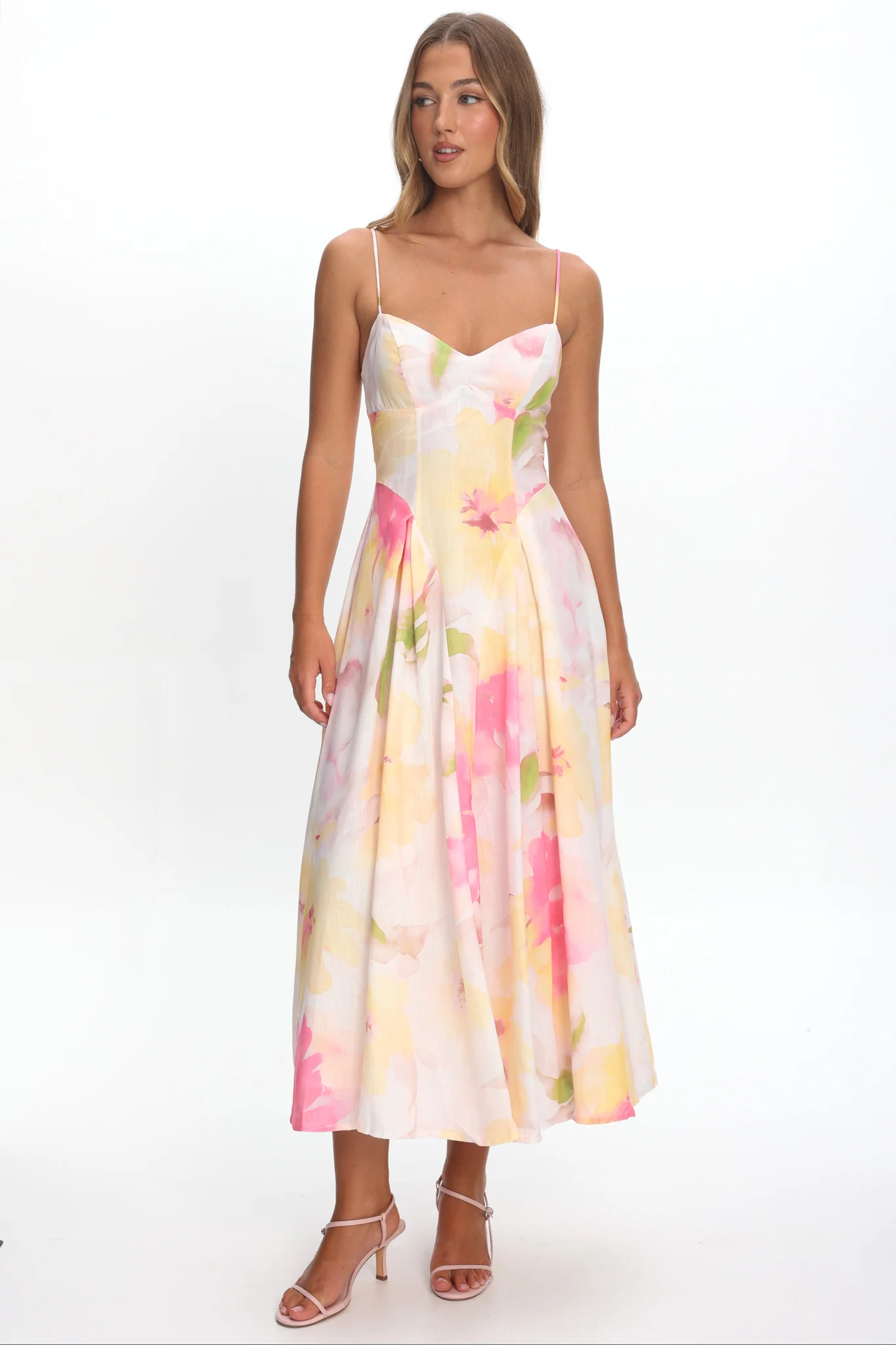 Get My Attention Pleat Waist Maxi Dress Floral Yellow - Image 4