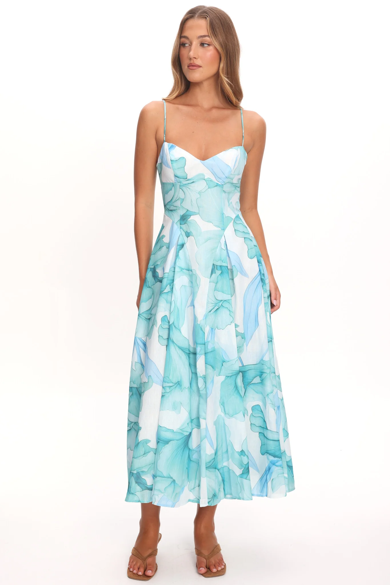 Get My Attention Pleat Waist Maxi Dress Watercolor Green - Image 5