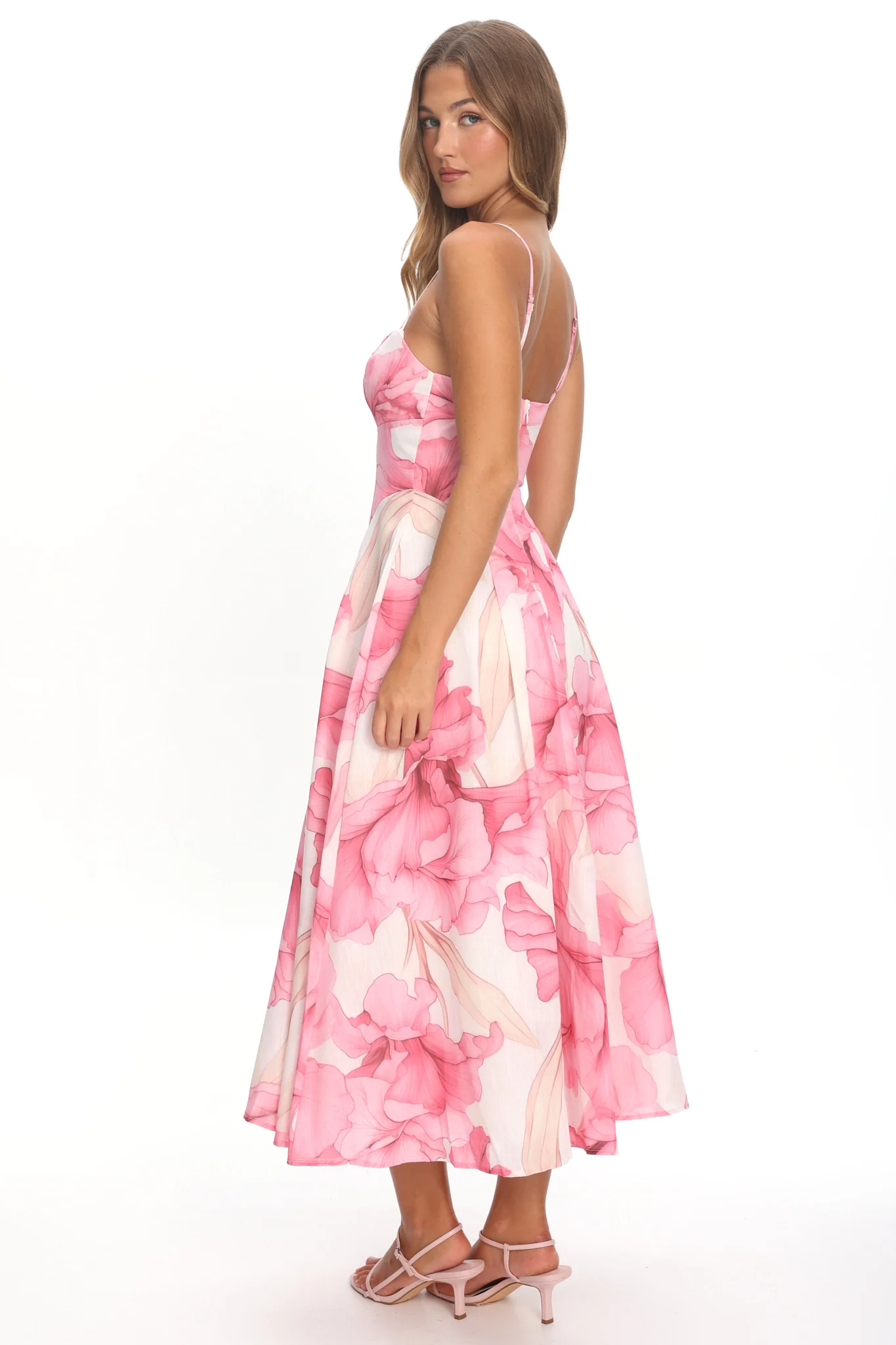 Get My Attention Pleat Waist Maxi Dress Watercolor Pink - Image 3