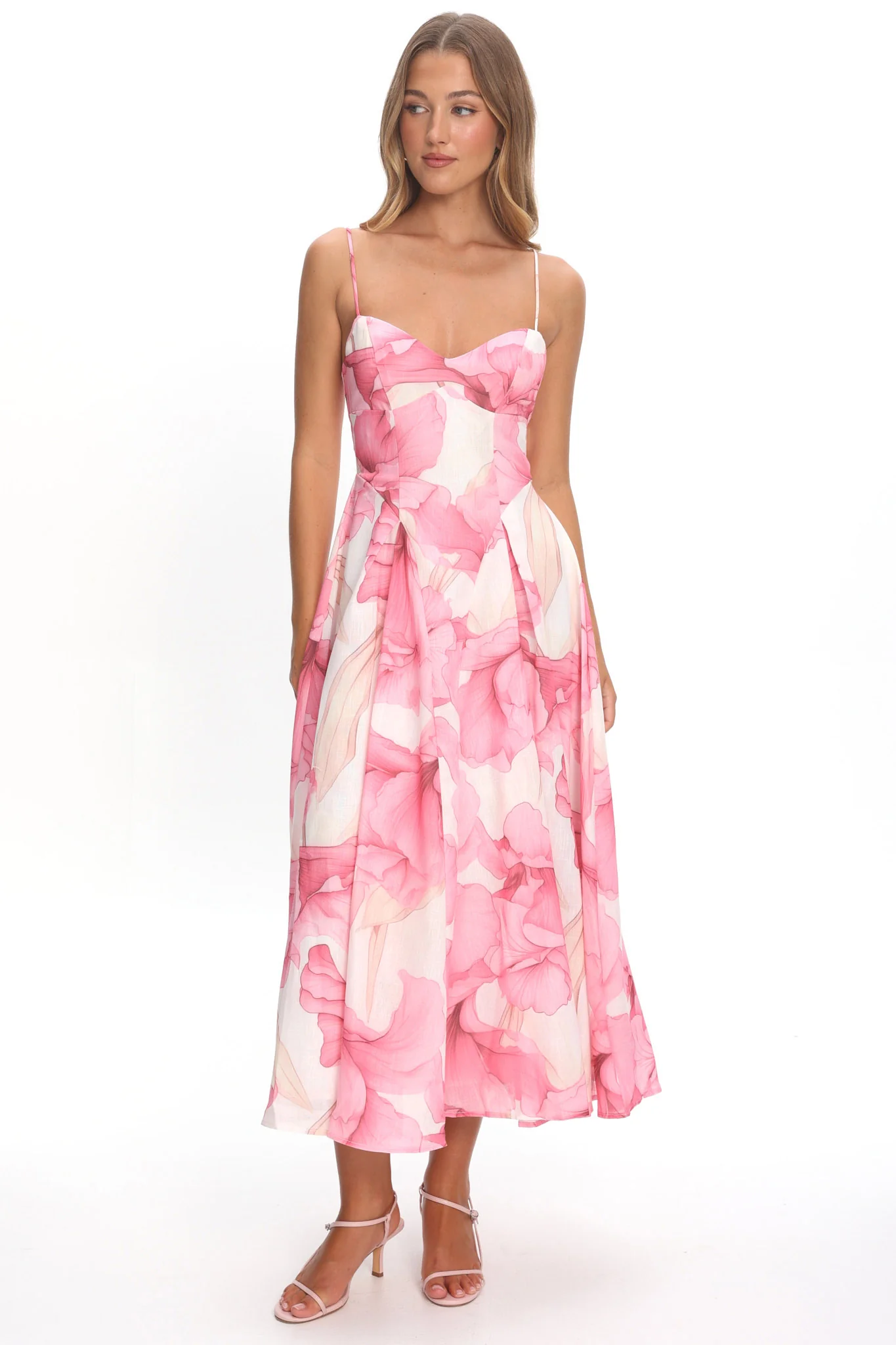 Get My Attention Pleat Waist Maxi Dress Watercolor Pink - Image 5