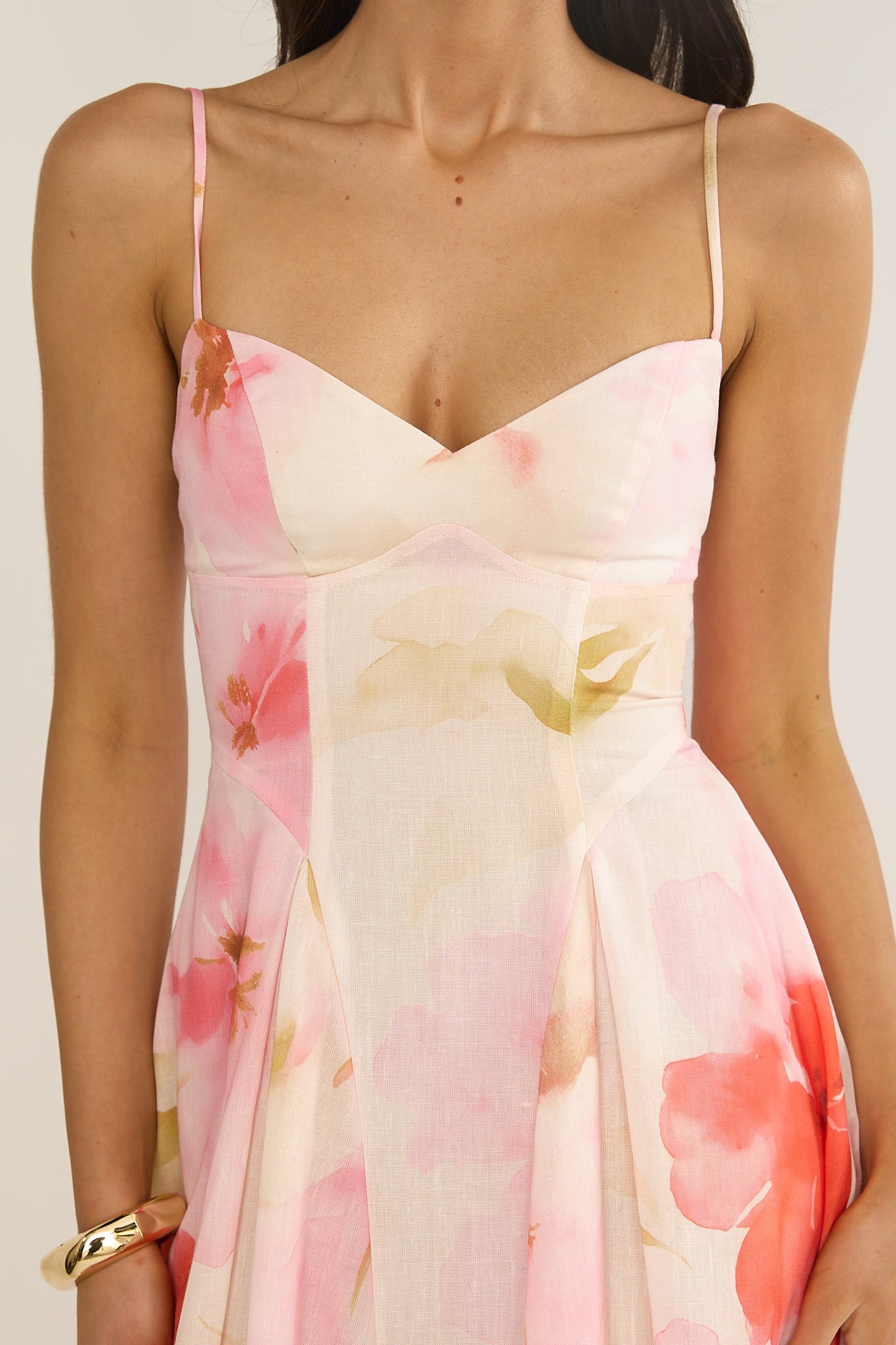 Get My Attention Pleat Waist Midi Dress Floral Pink - Image 4