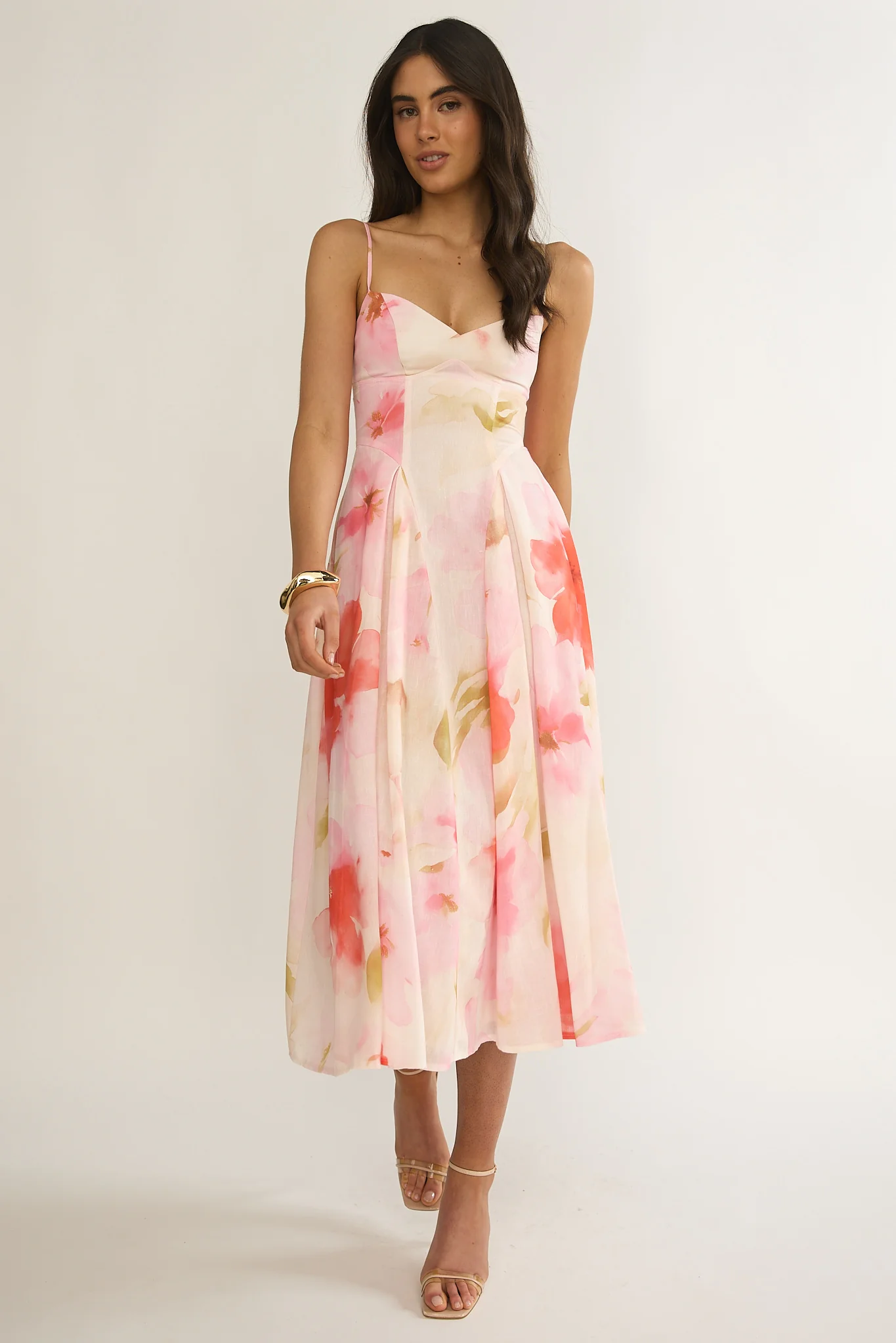 Get My Attention Pleat Waist Midi Dress Floral Pink - Image 5