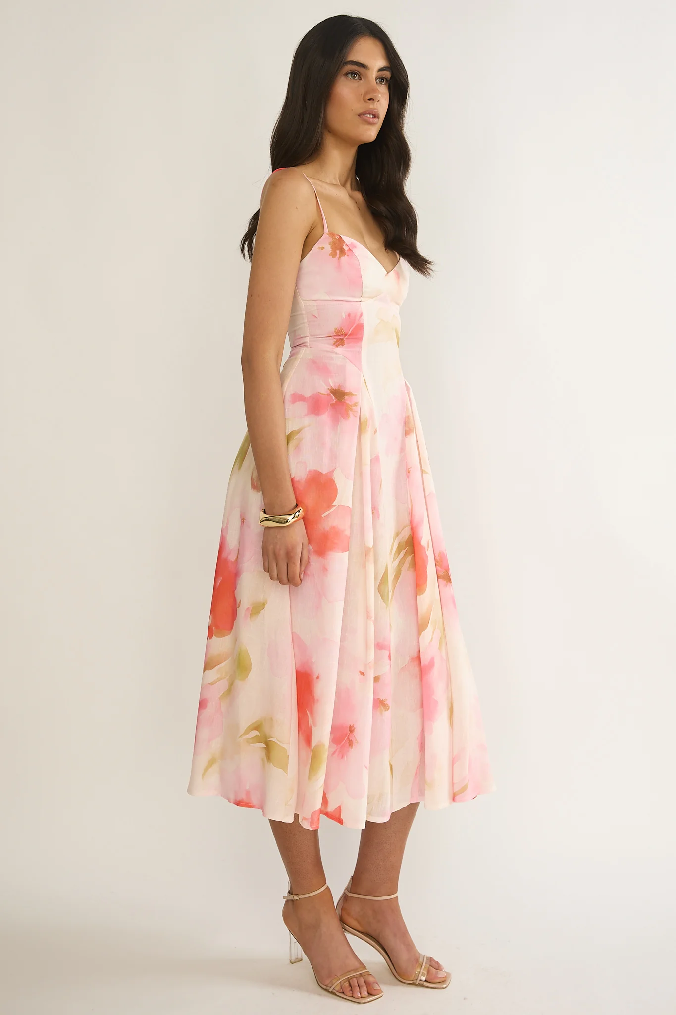 Get My Attention Pleat Waist Midi Dress Floral Pink - Image 6