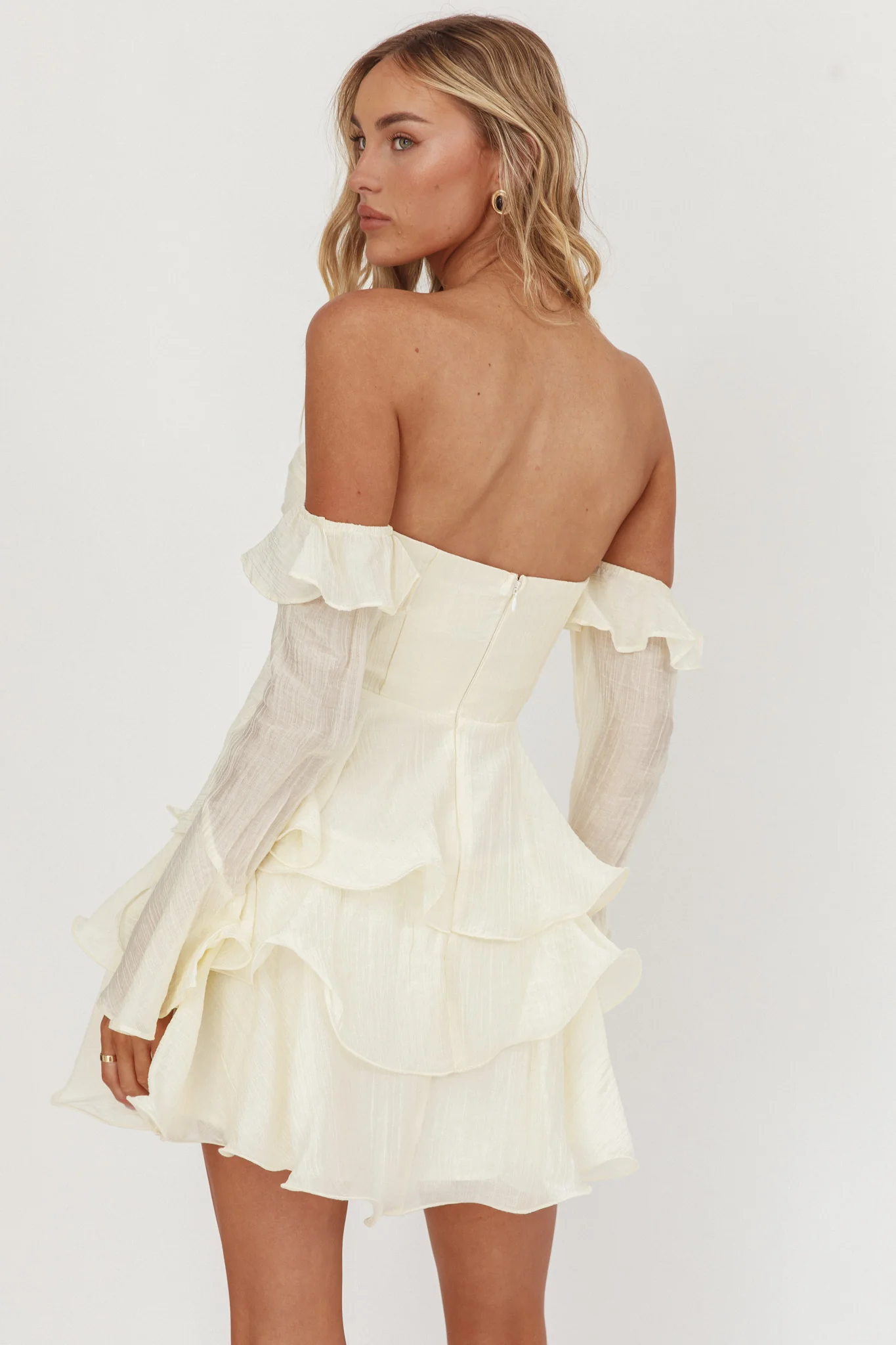 Giavana Off-Shoulder Layered Mini Dress Cream - Image 2