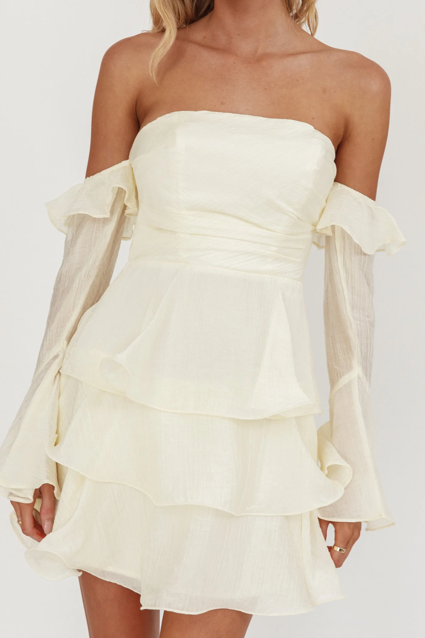 Giavana Off-Shoulder Layered Mini Dress Cream - Image 3